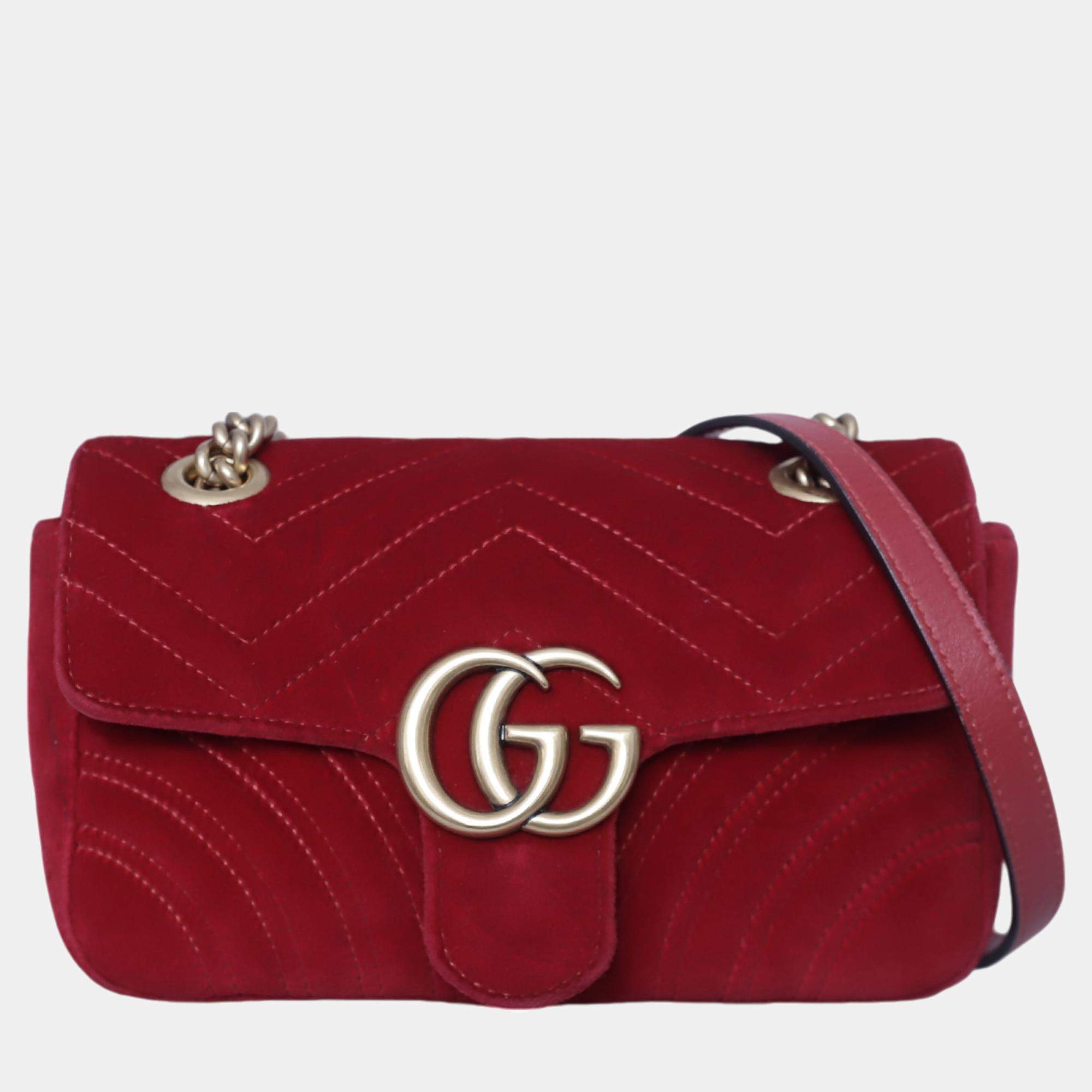 Gucci Red Velvet Mini Marmont Bag