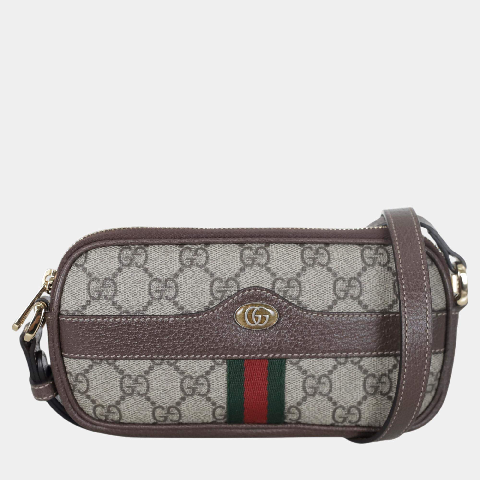 Gucci Brown/Beige Canvas and Leather Ophidia GG Mini Shoulder Bag