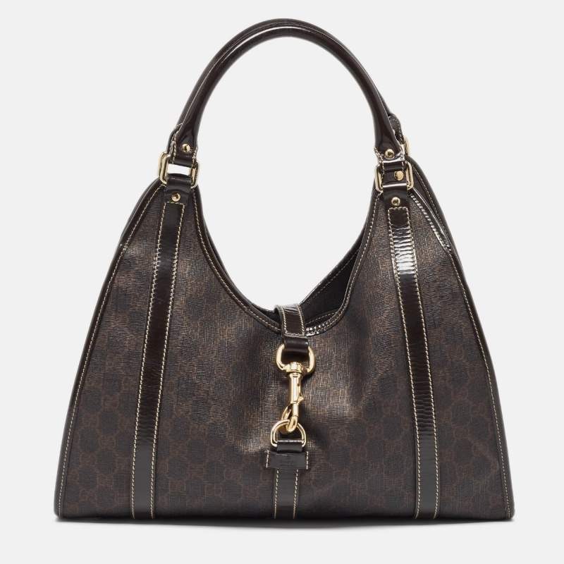 Pre Owned Gucci Dark Brown GG Supreme Canvas and Leather Medium Joy Shoulder Bag