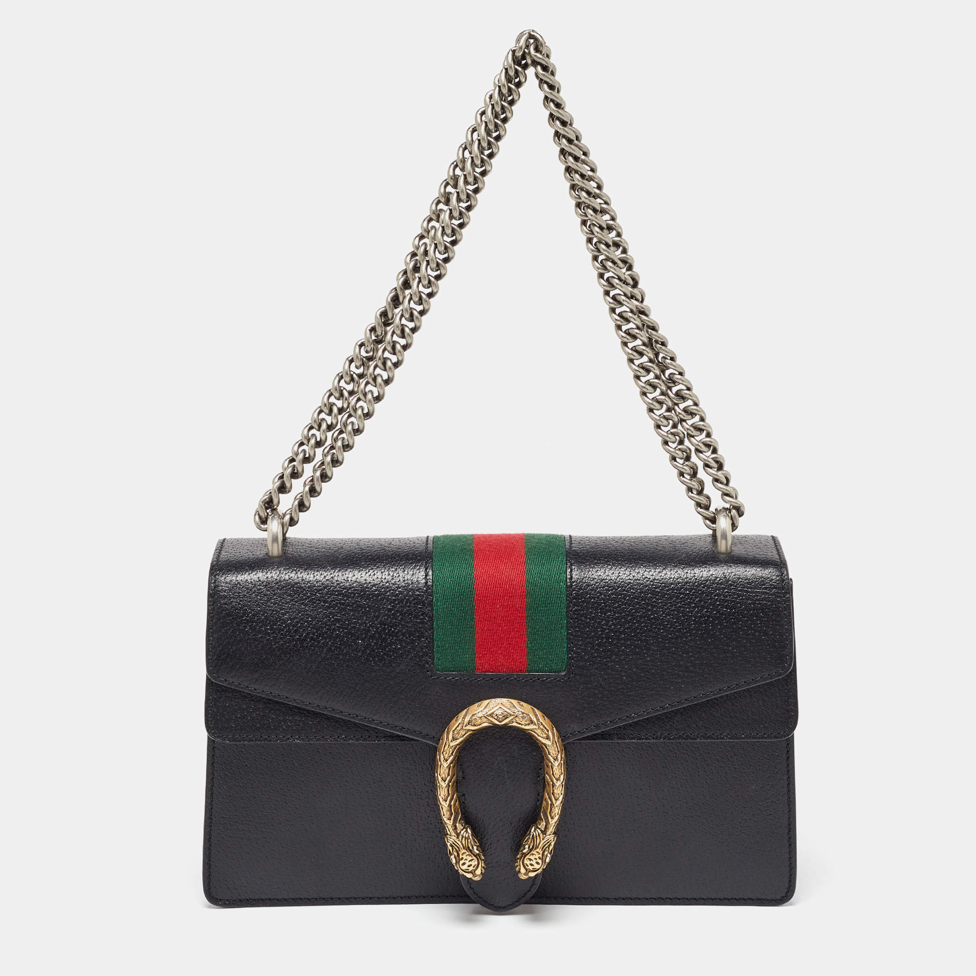 Gucci Black Leather Small Web Dionysus Shoulder Bag