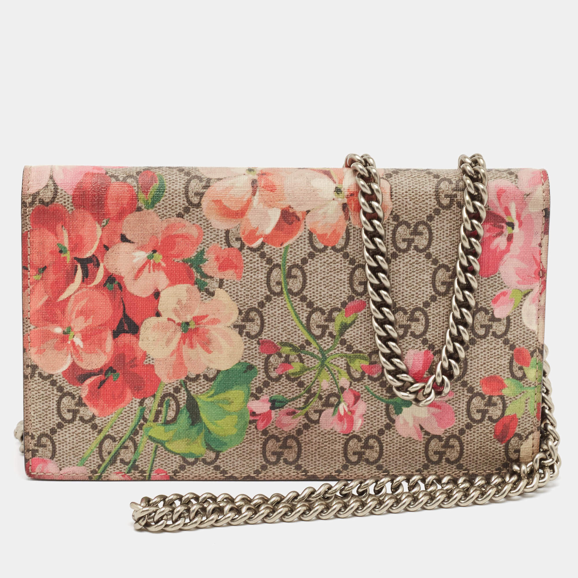 Gucci Multicolor Blooms Print GG Supreme Canvas Wallet on Chain