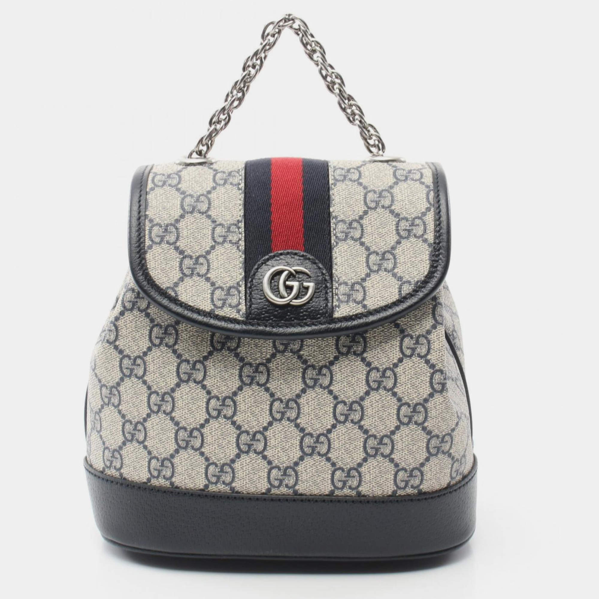 Gucci Offdia Gg Supreme Coated Canvas Leather White Navy Backpack