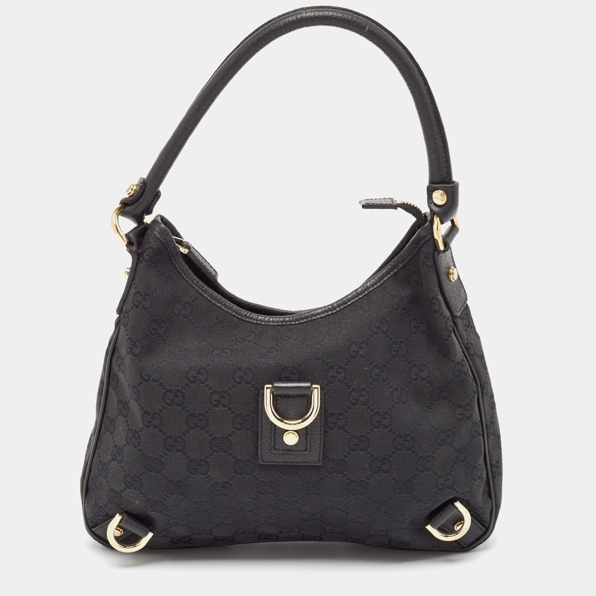 Pre Owned Gucci Black GG Canvas and Leather Abbey D-Ring Hobo