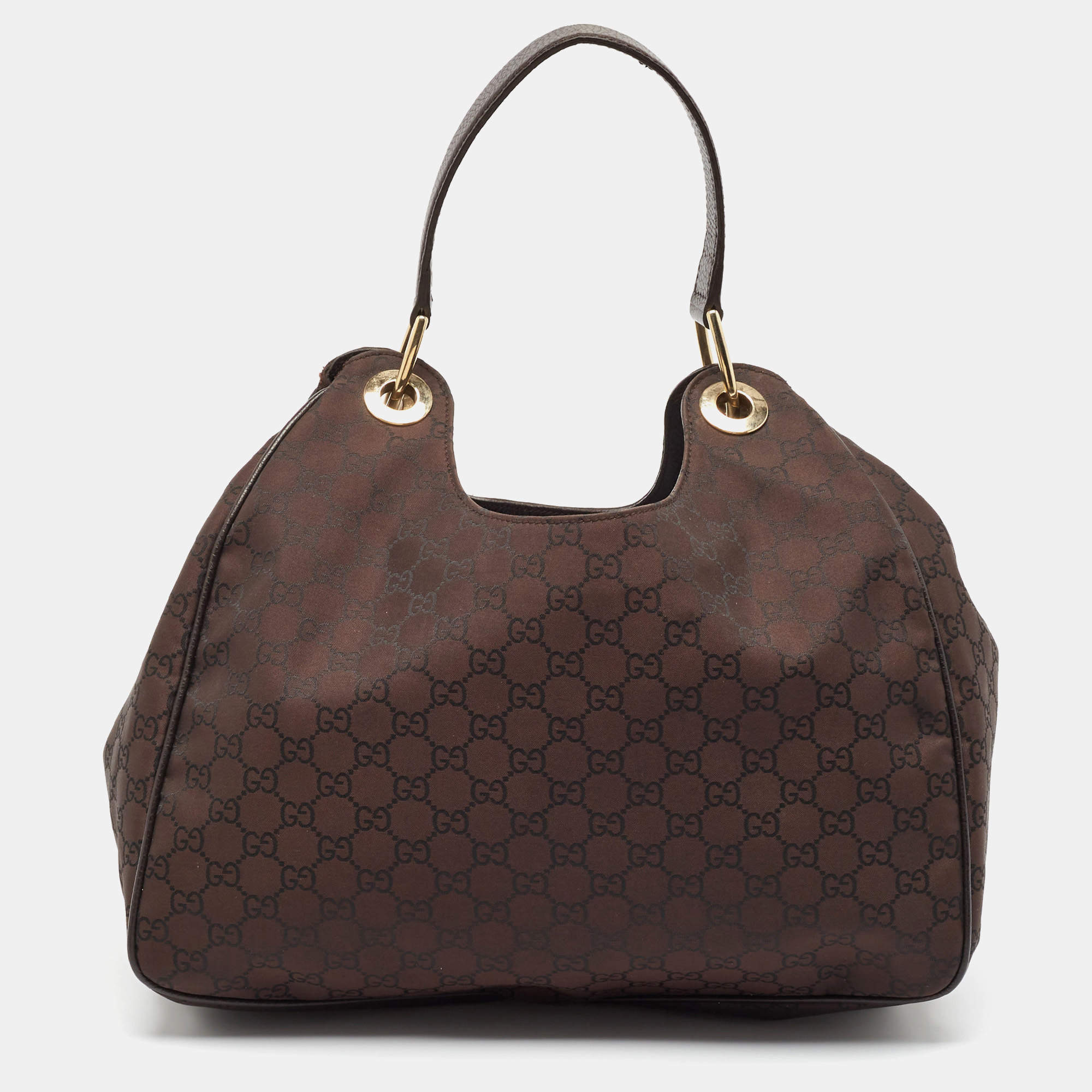 Pre Owned Gucci Dark Brown GG Nylon Colbert Hobo