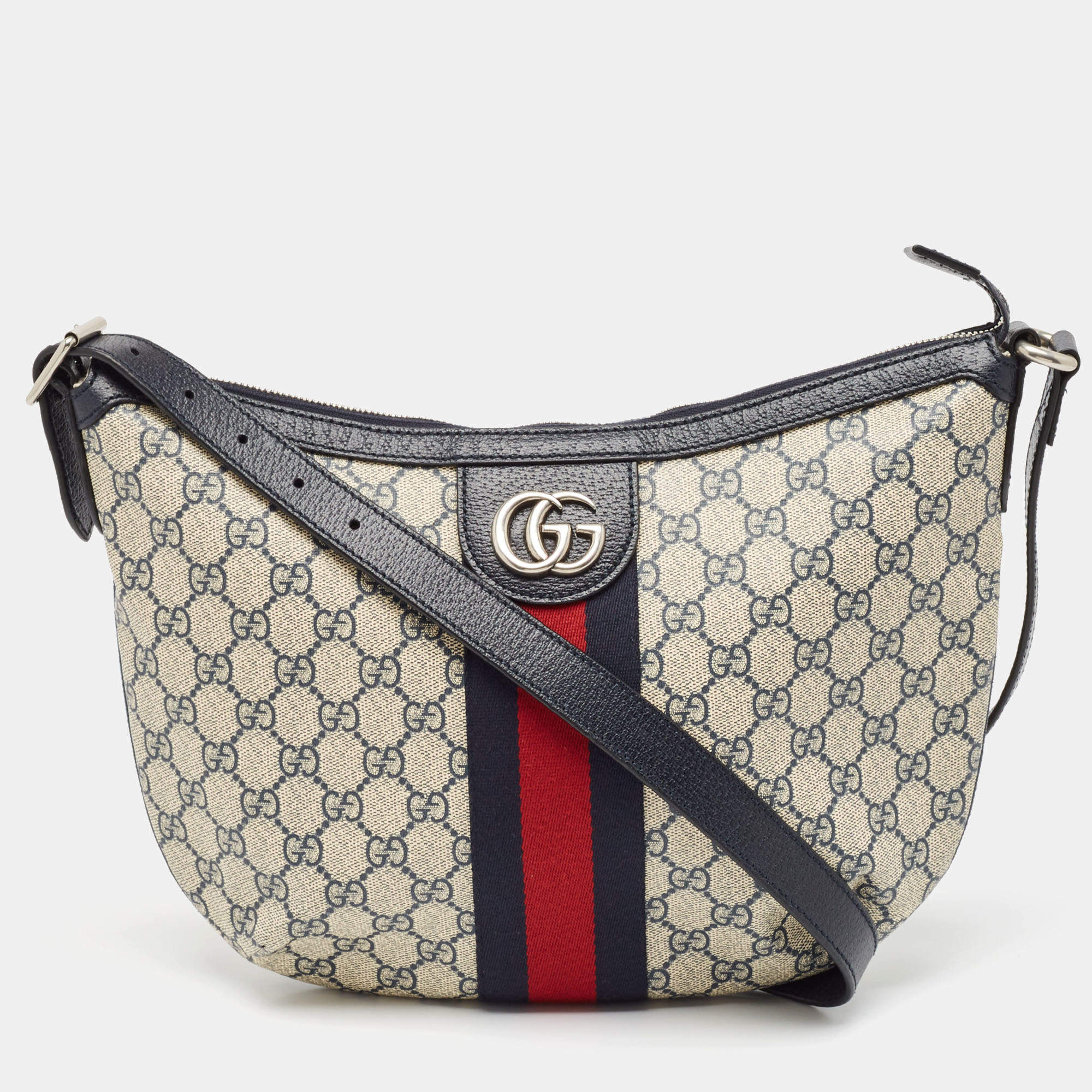 Pre Owned Gucci Blue/Beige GG Supreme Canvas Small Ophidia Crossbody Bag