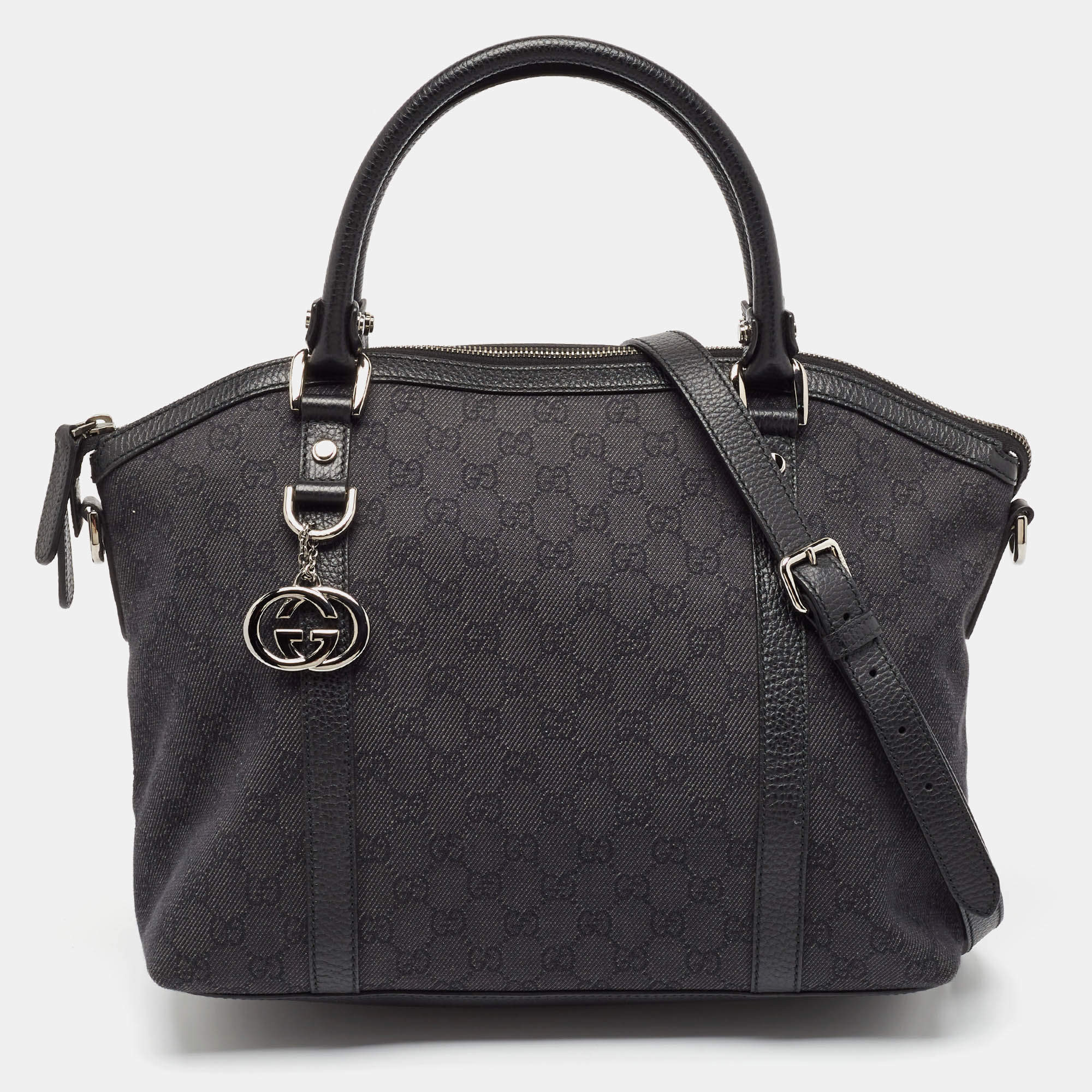 Gucci Black GG Canvas GG Charm Dome Satchel