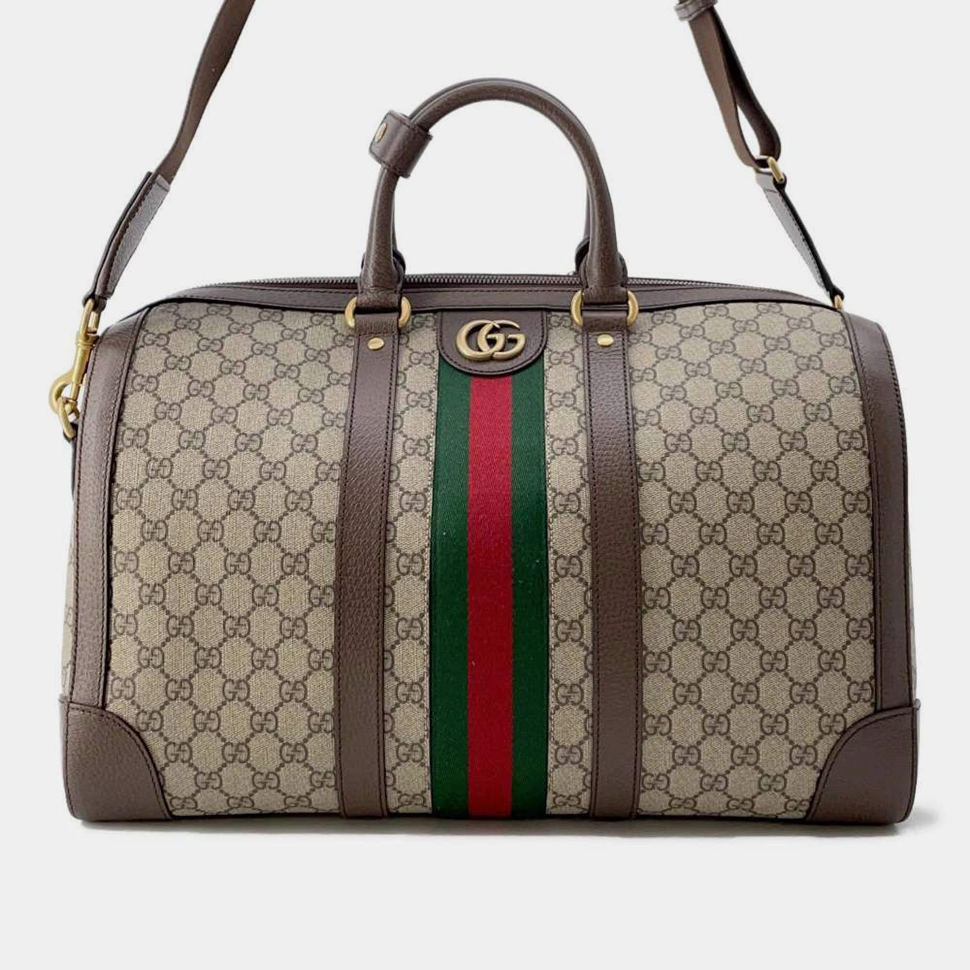 Gucci Beige/Brown GG Supreme Canvas Leather GG Supreme Ophidia Travel Bag