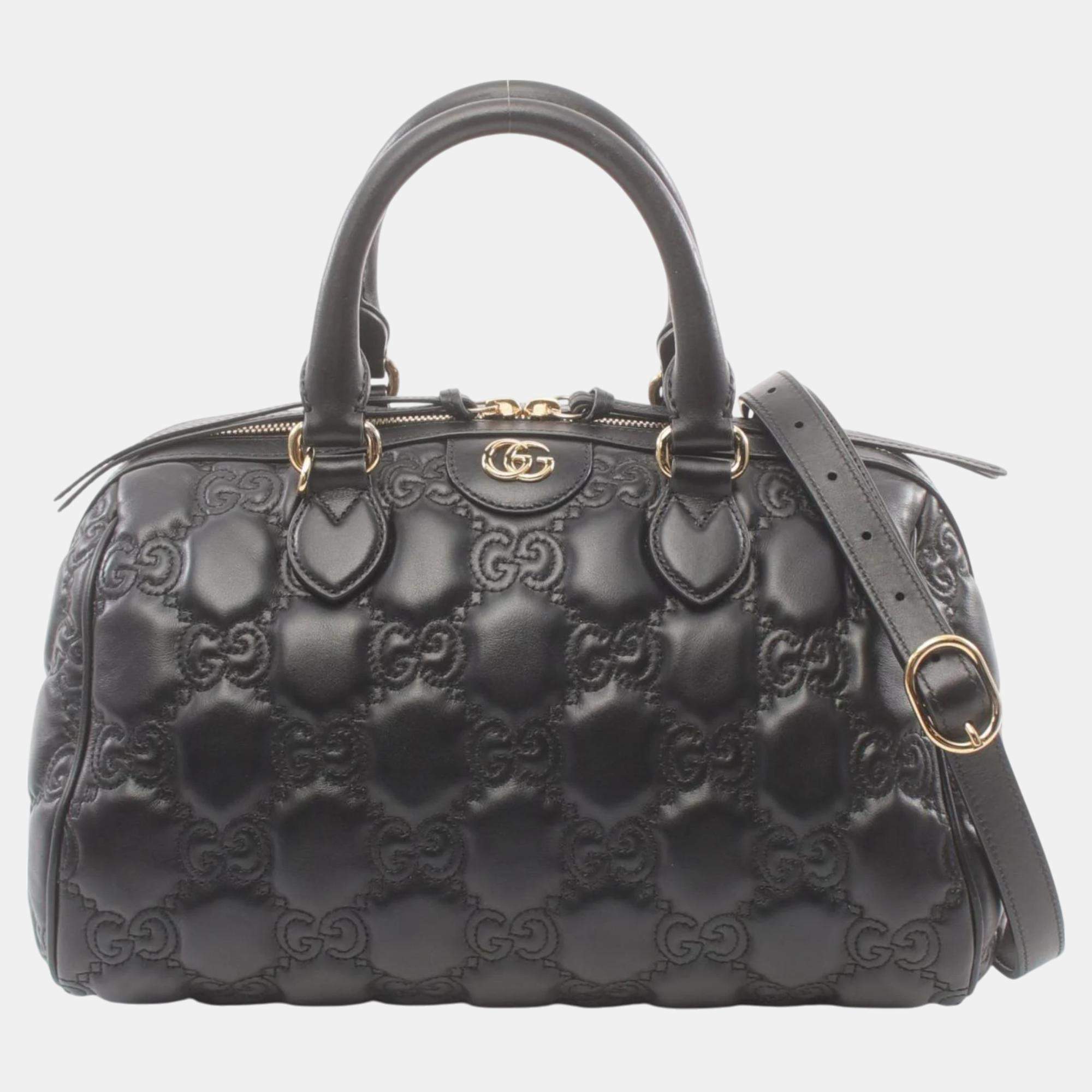 Gucci Black Leather GG Matelasse Handbag