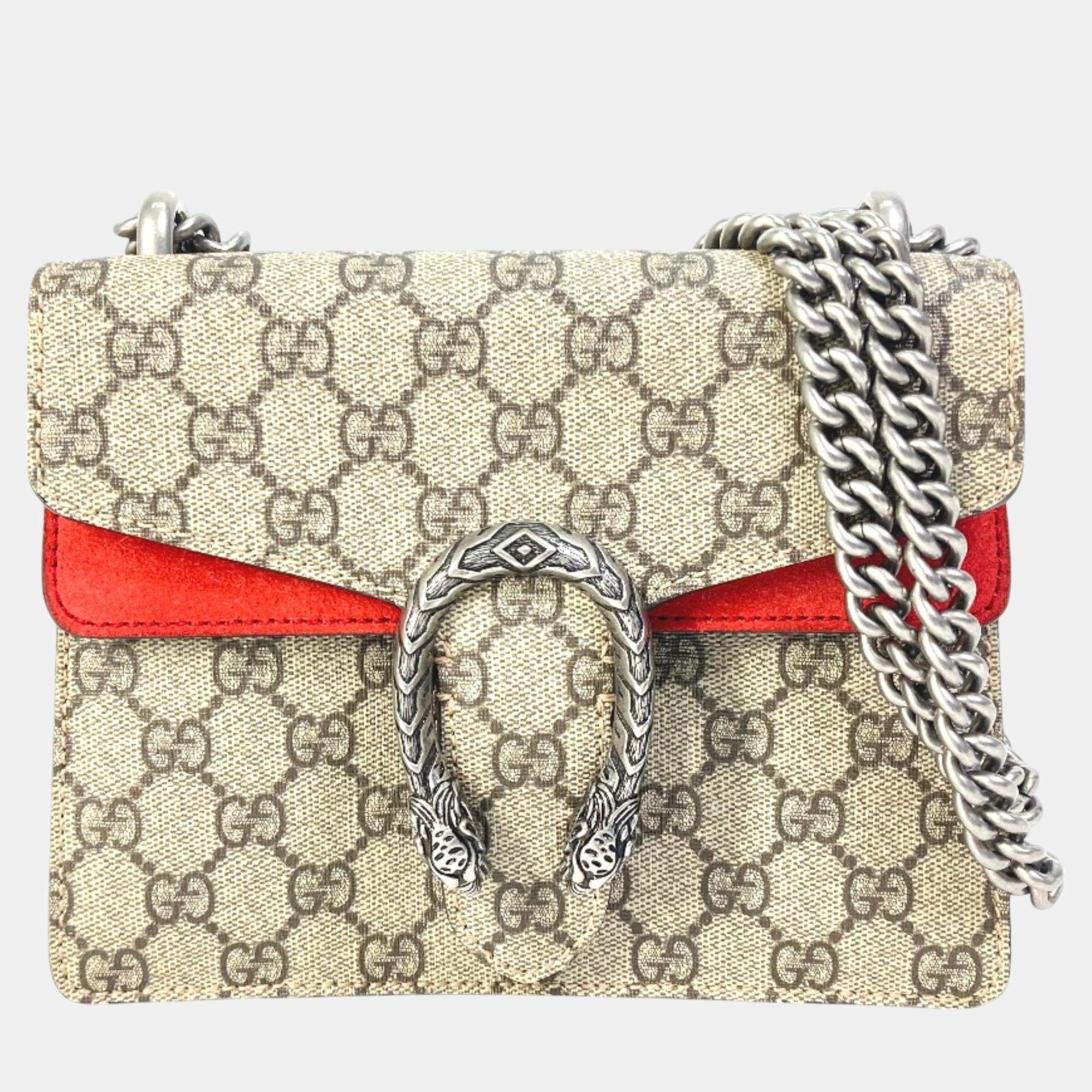 Pre Owned Gucci Beige Red GG Double Chain Crossbody bag