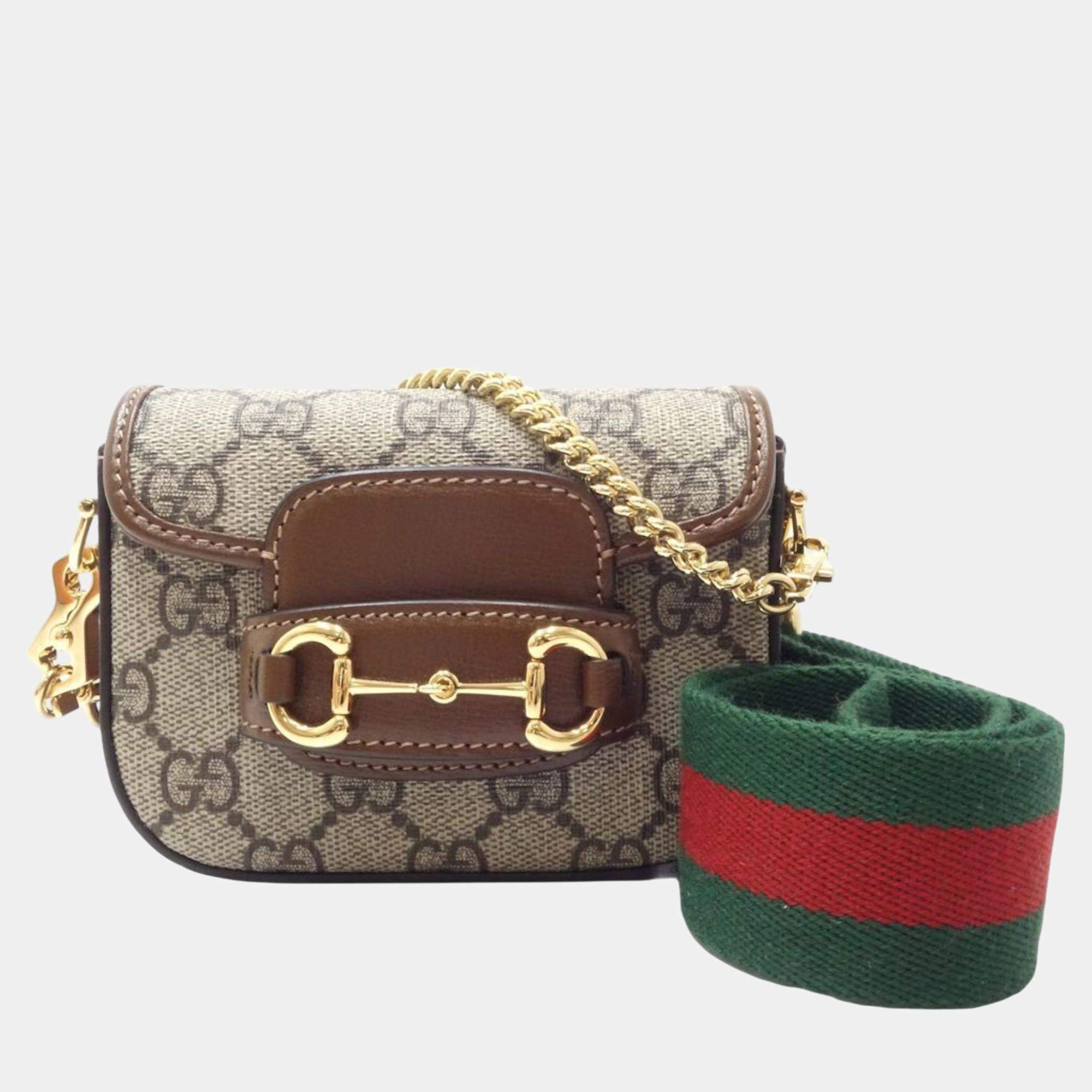 Gucci Beige Brown Canvas Horsebit GG Supreme Chain Wallet