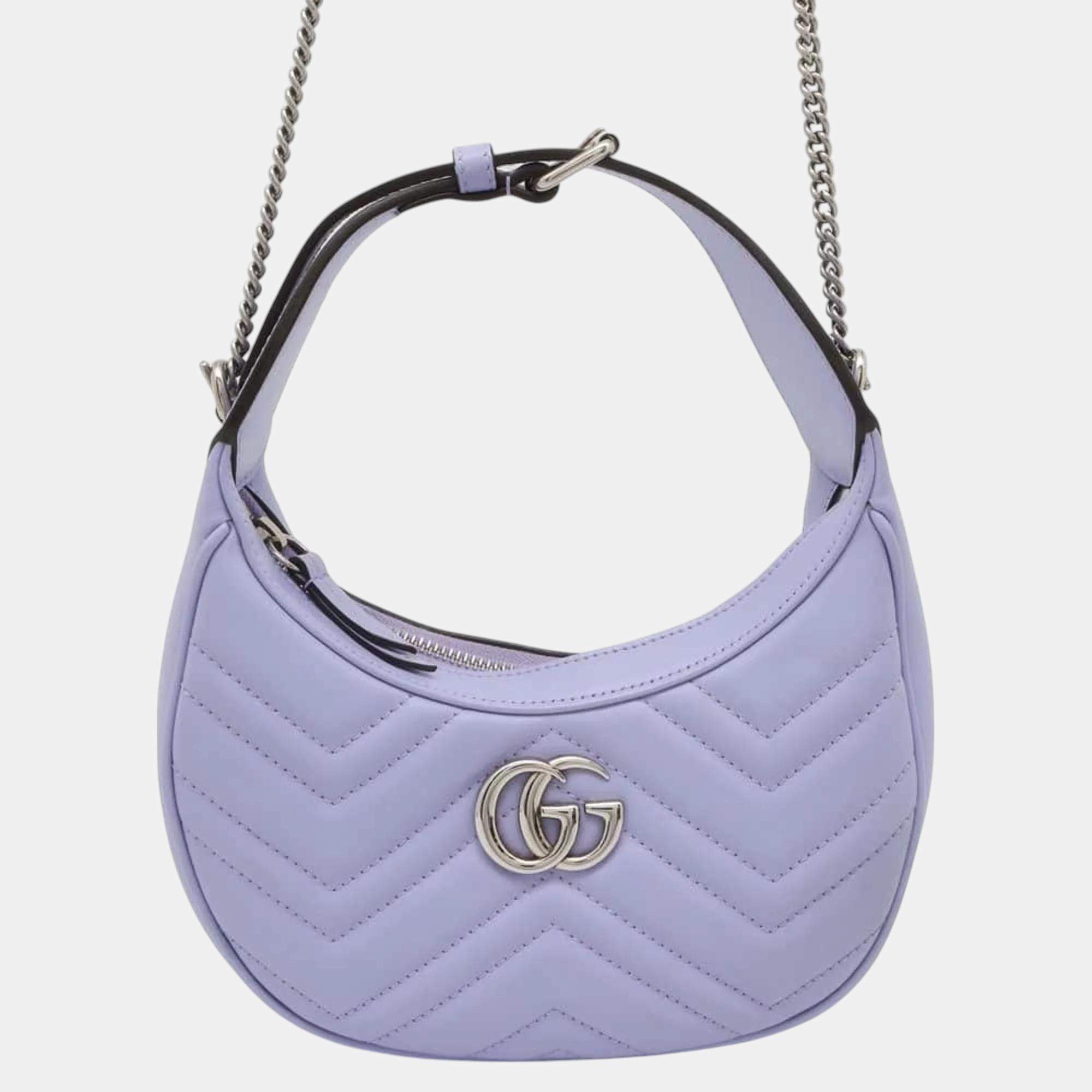 Gucci Leather GG Marmont Half Moon Shape Shoulder Bag