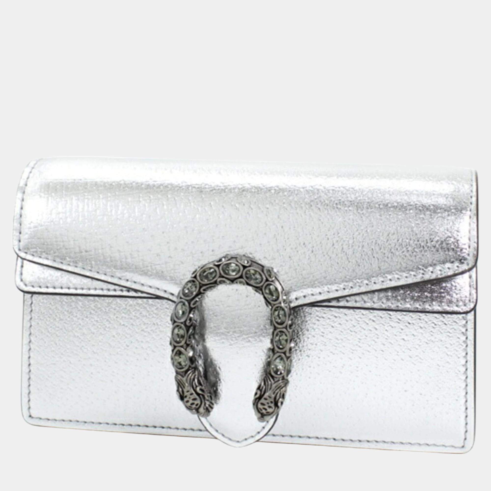 Gucci Silver Leather Duonissos Chain Shoulder bag