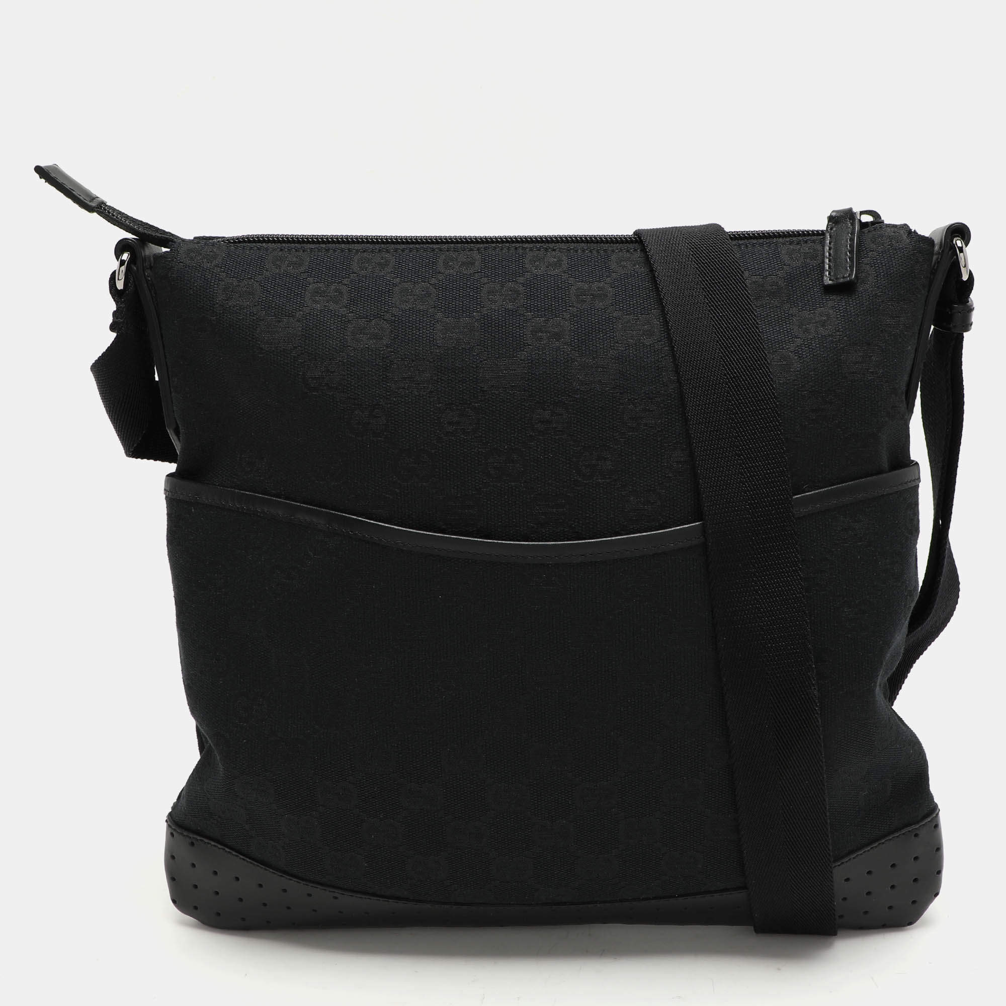 Pre Owned Gucci Black GG Canvas and Leather Messenger Bag