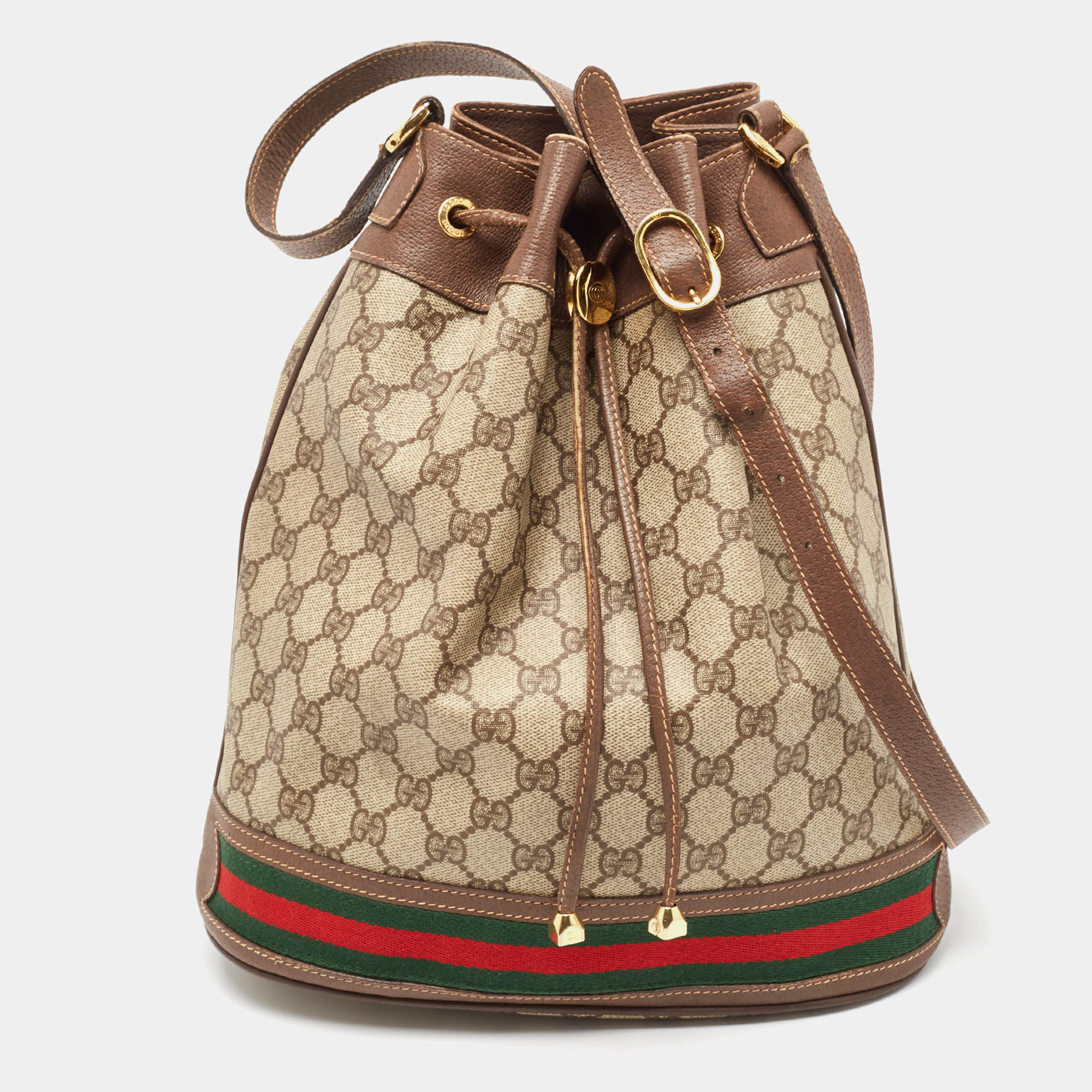 Gucci Beige/Brown GG Supreme Canvas and Leather Ophidia Bucket Bag