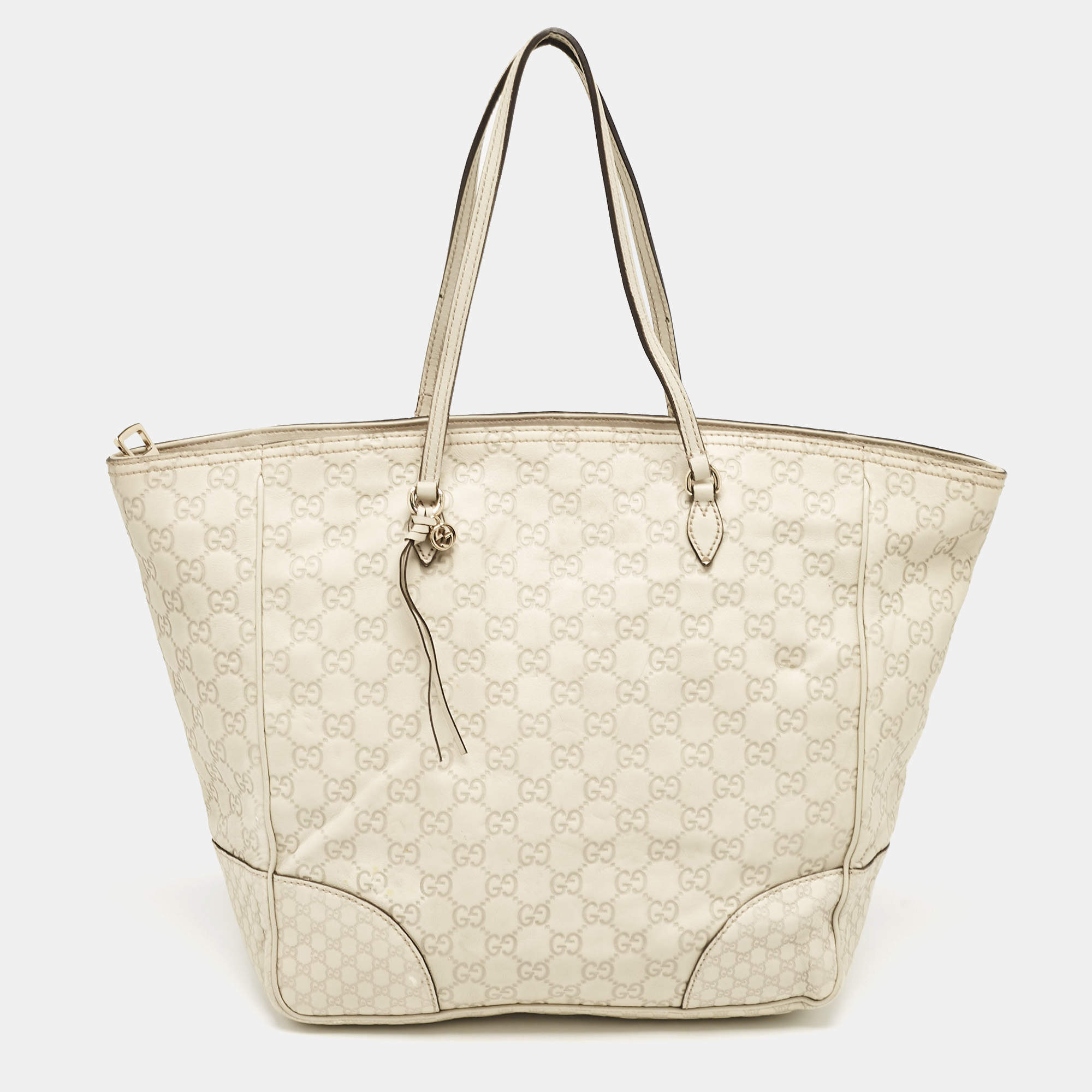 Pre Owned Gucci Off White Microguccissima Leather Bree Tote