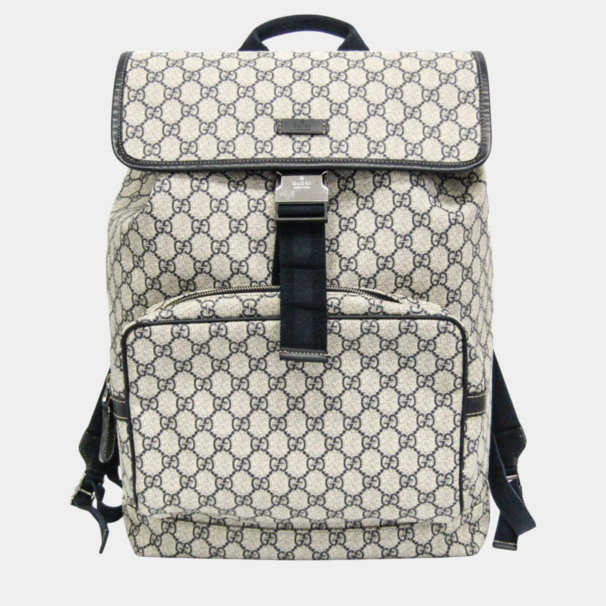 Pre Owned Gucci GG Supreme Beige Navy GG Supreme Backpack