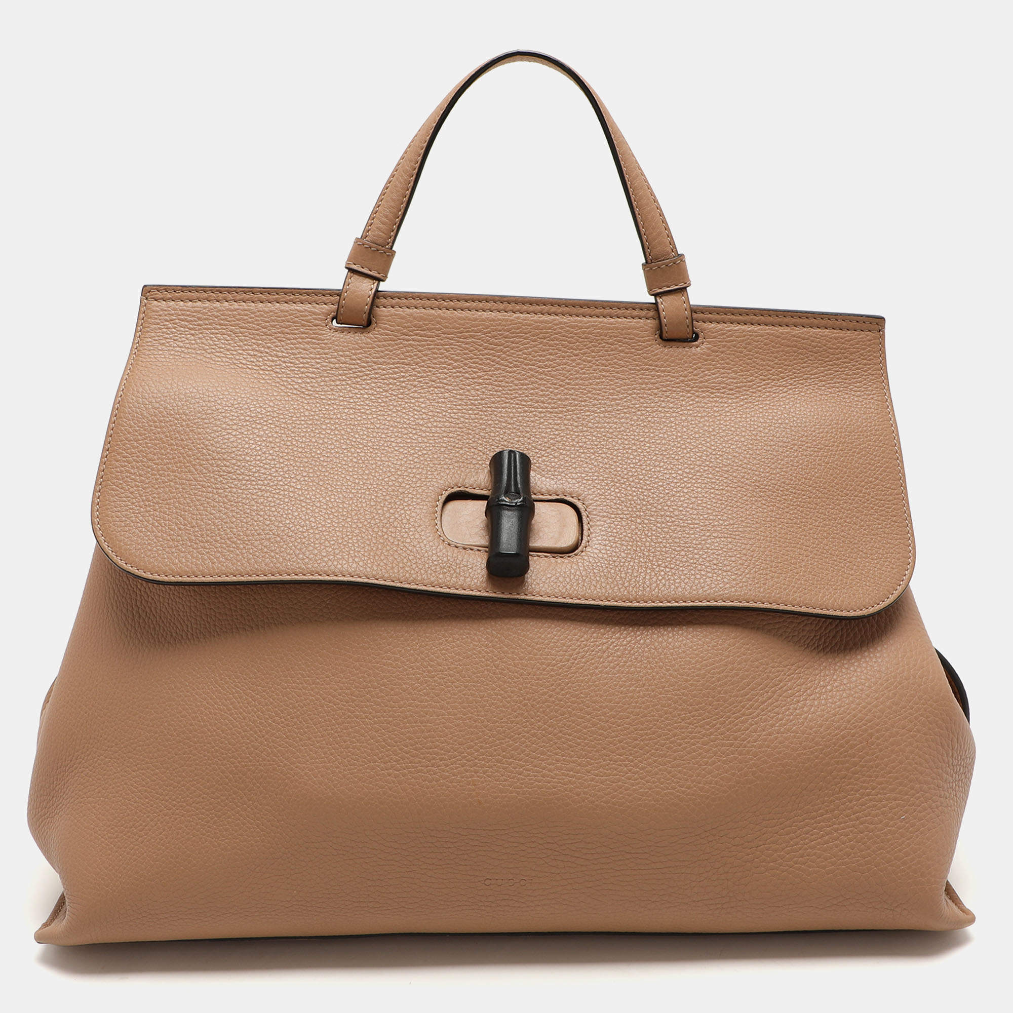 Pre Owned Gucci Brown Leather Bamboo Daily Top Handle Bag