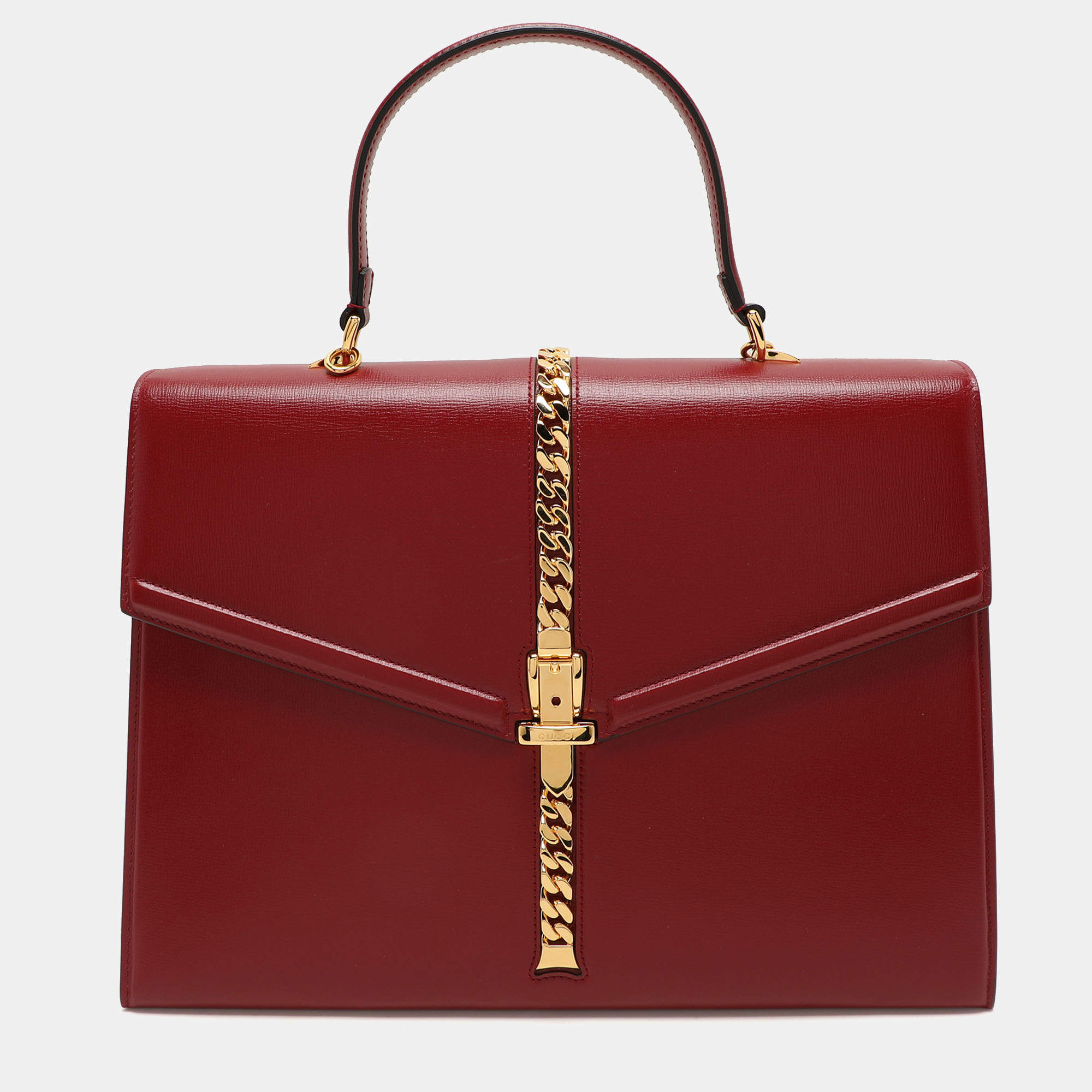 Pre Owned Gucci Red Leather Sylvie 1969 Top Handle Bag