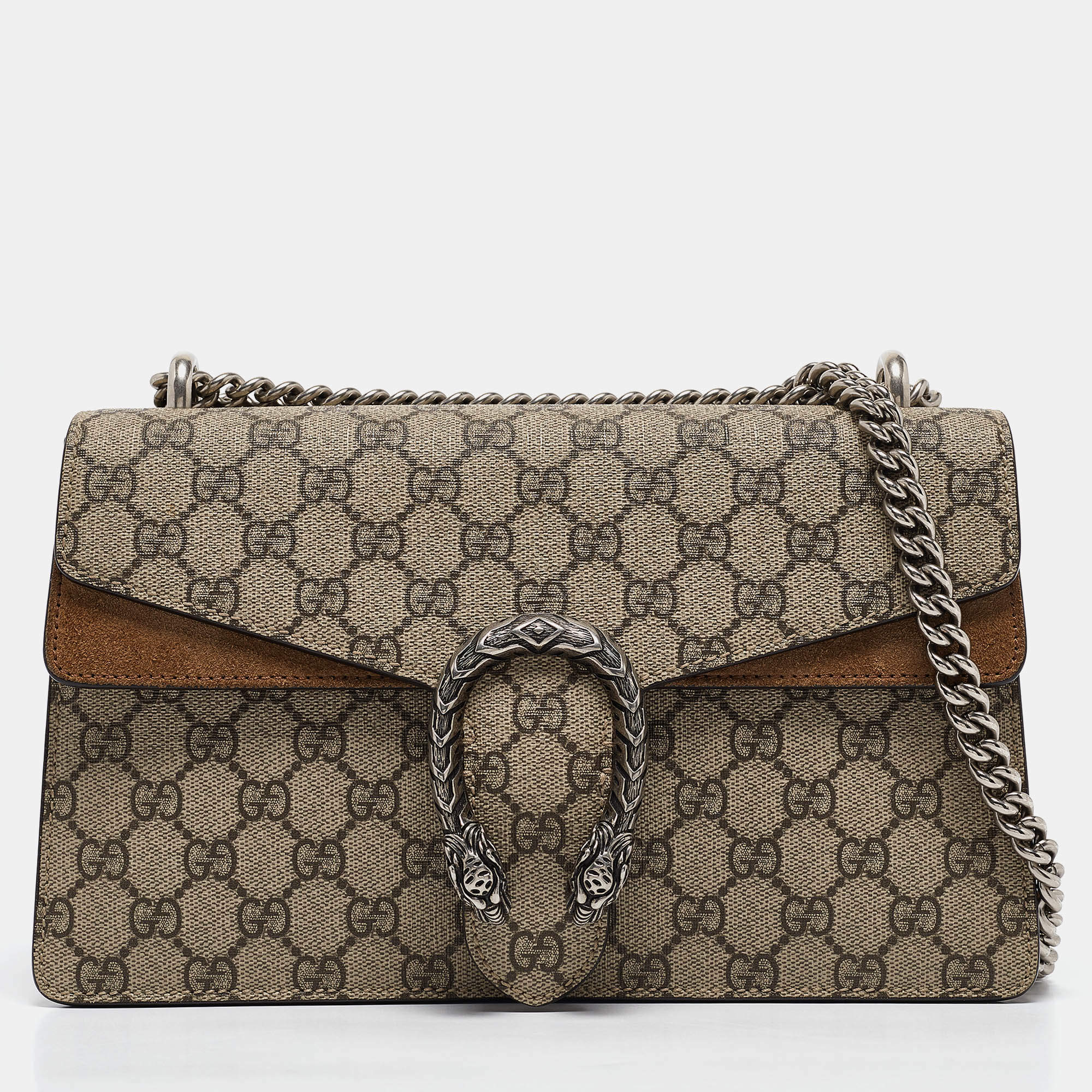 Pre Owned Gucci Beige GG Supreme Canvas and Suede Small Dionysus Shoulder Bag