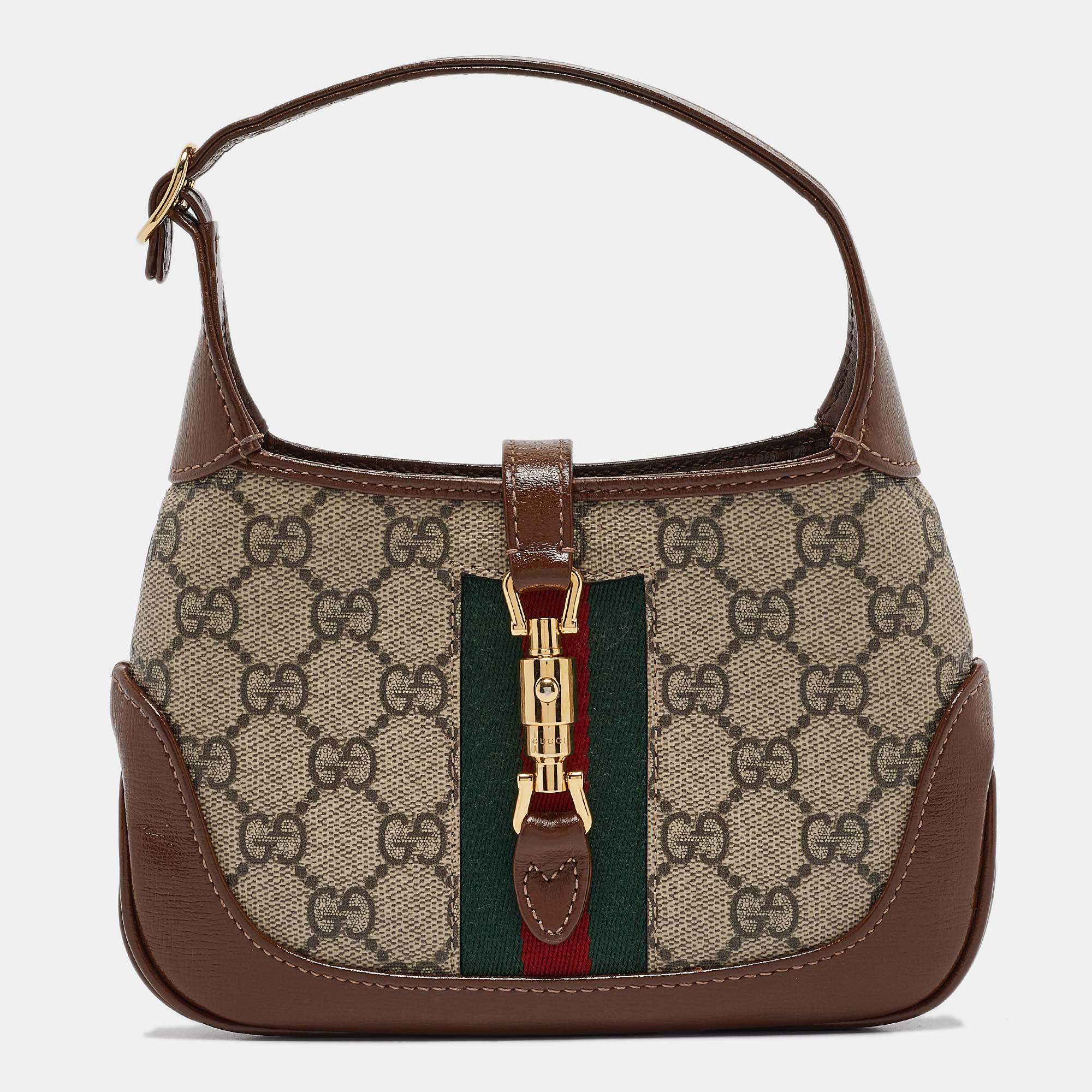 Gucci Brown/Beige GG Supreme Canvas and Leather Mini 1961 Jackie Shoulder Bag