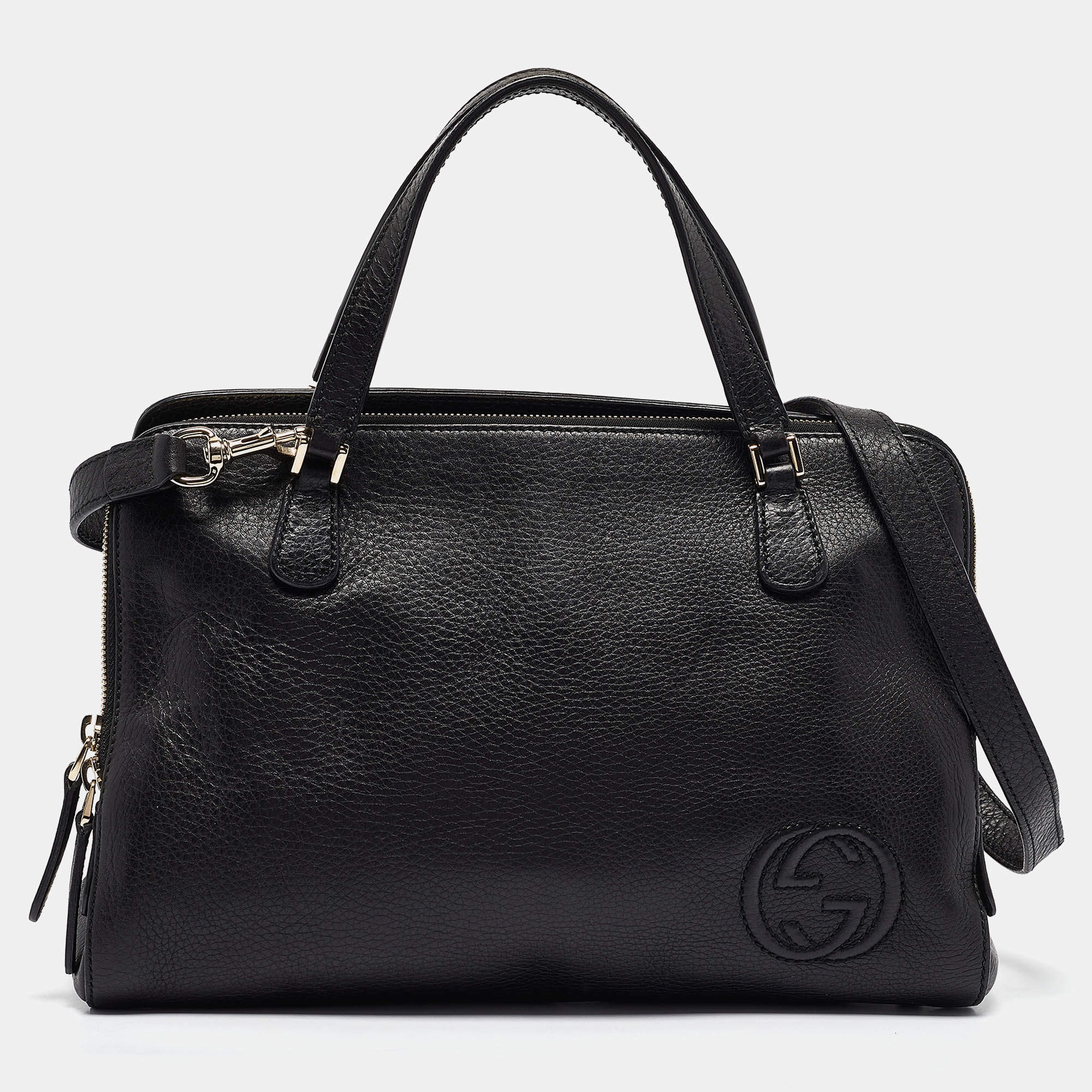 Pre Owned Gucci Black Leather Label Tote
