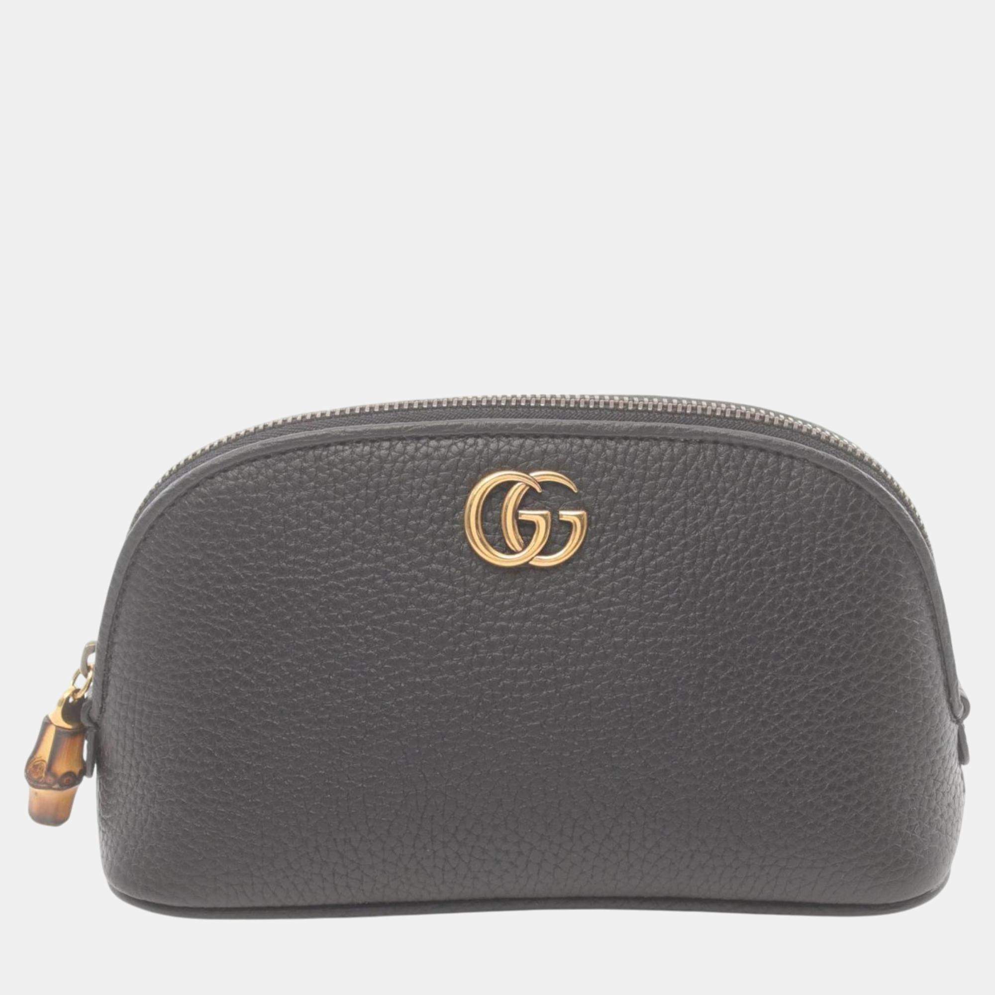 Gucci Leather Black Double G Pouch Bag