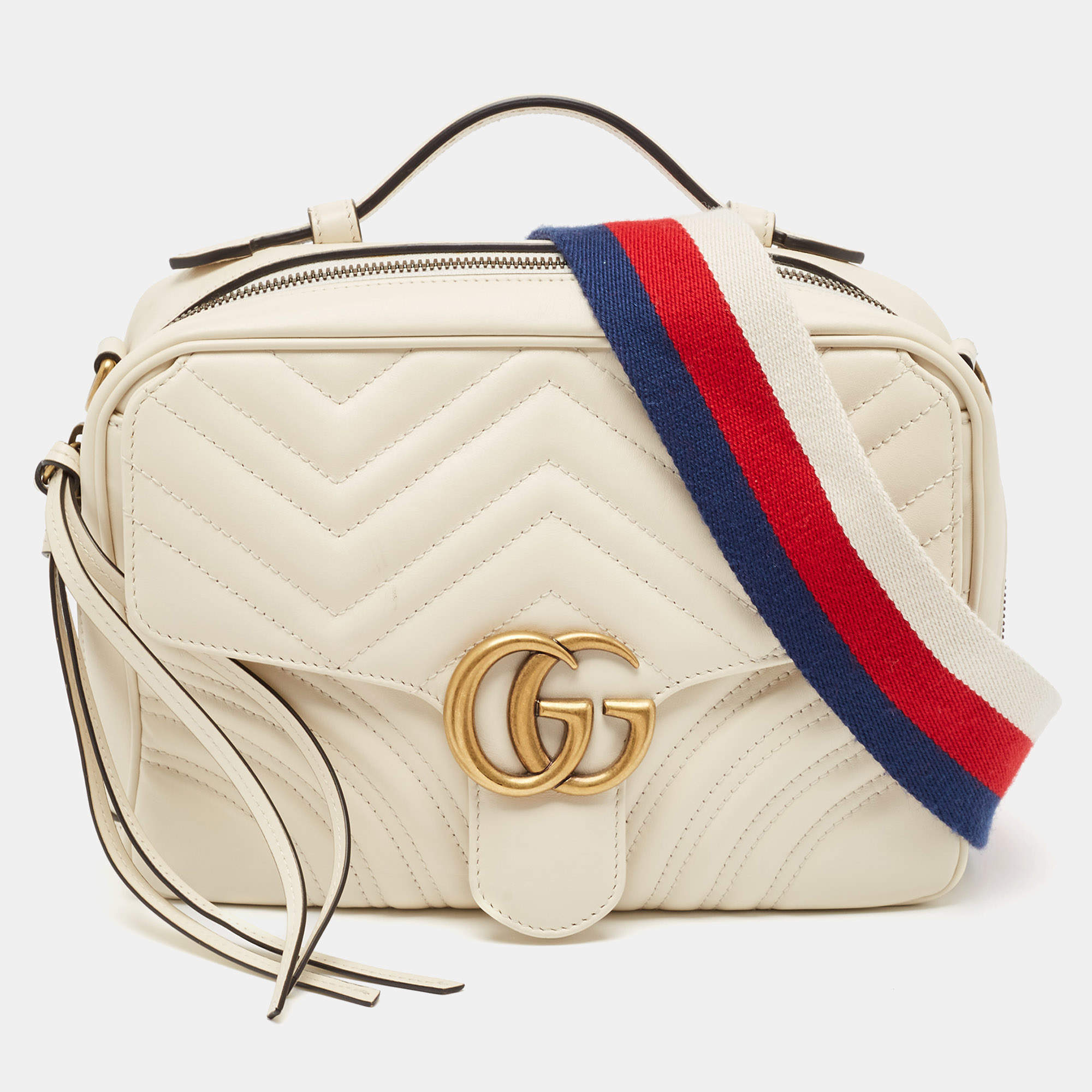 Gucci Off White Matelasse Leather Small Sylvie Top Handle Bag