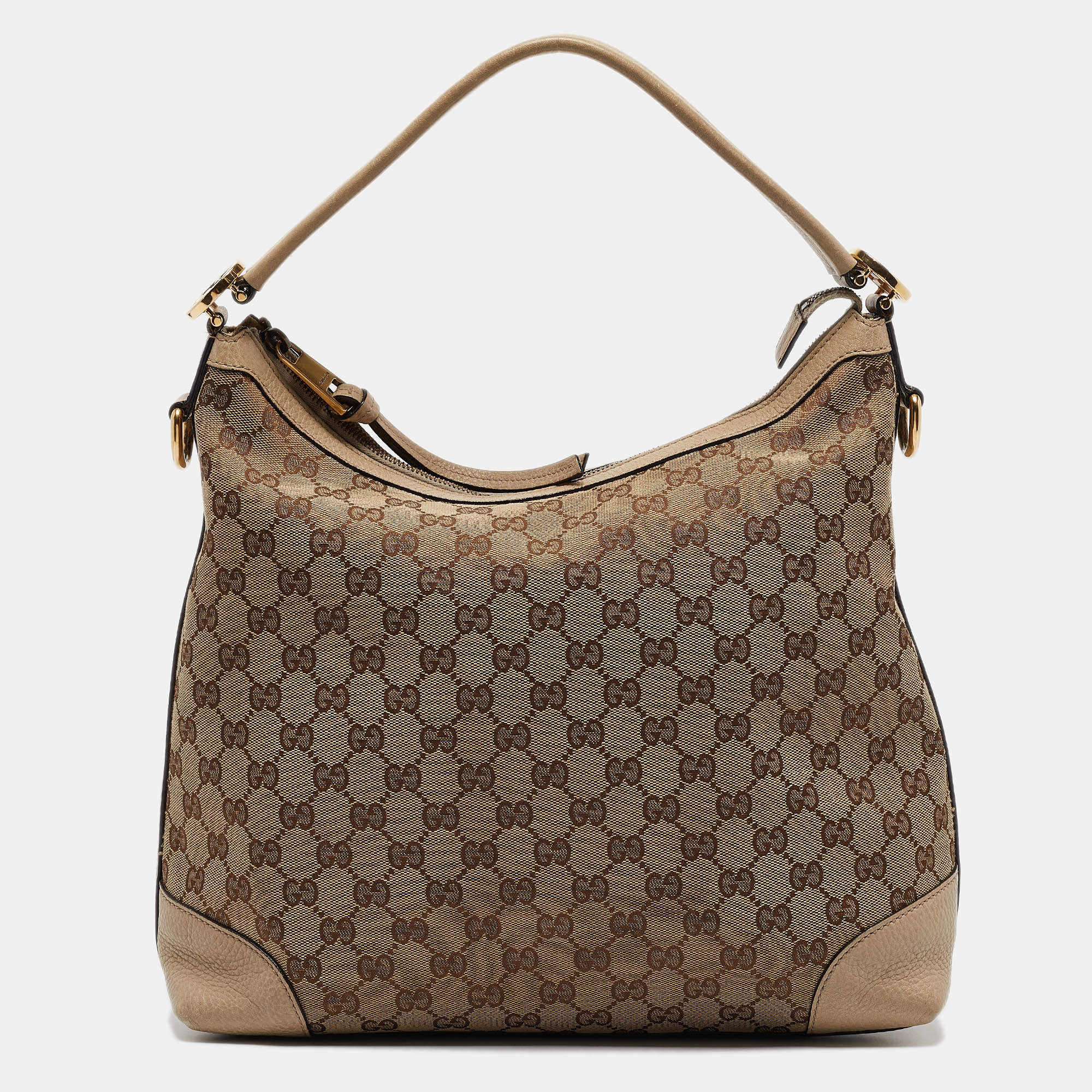 Pre Owned Gucci Beige GG Canvas and Leather Miss GG Hobo