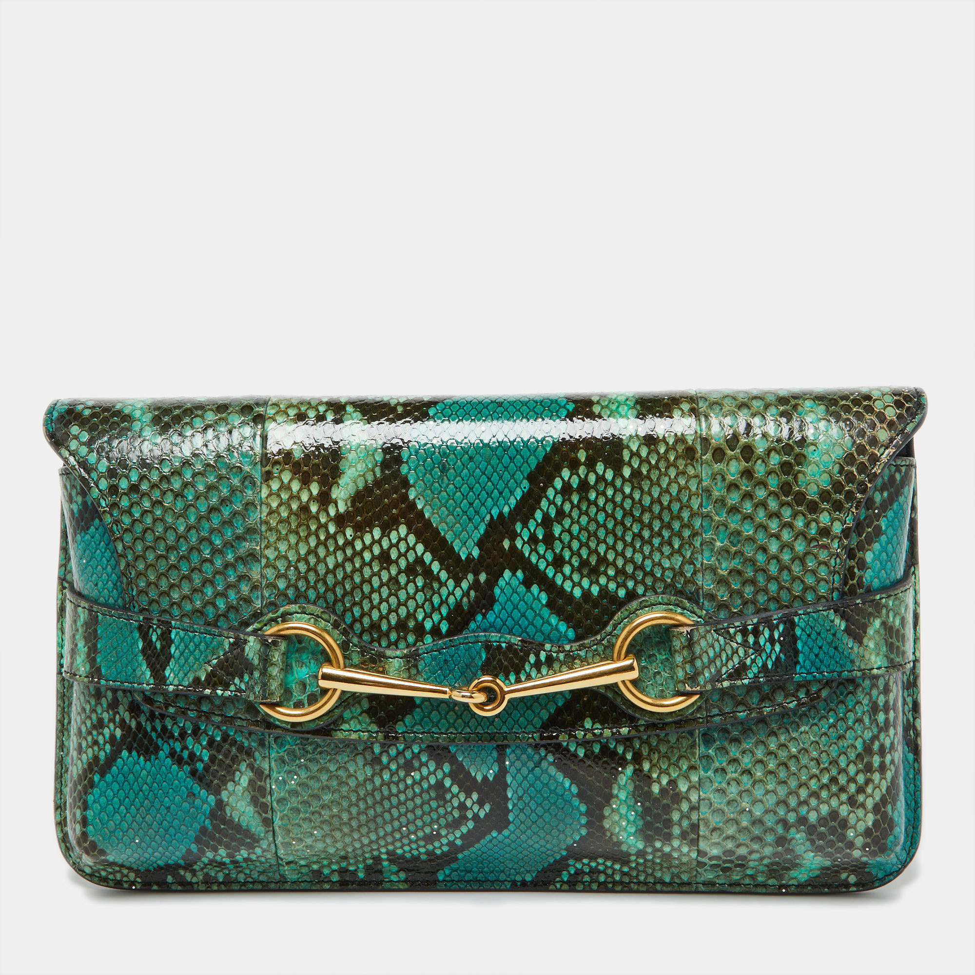 Pre Owned Gucci Multicolor Python Bright Horsebit Clutch