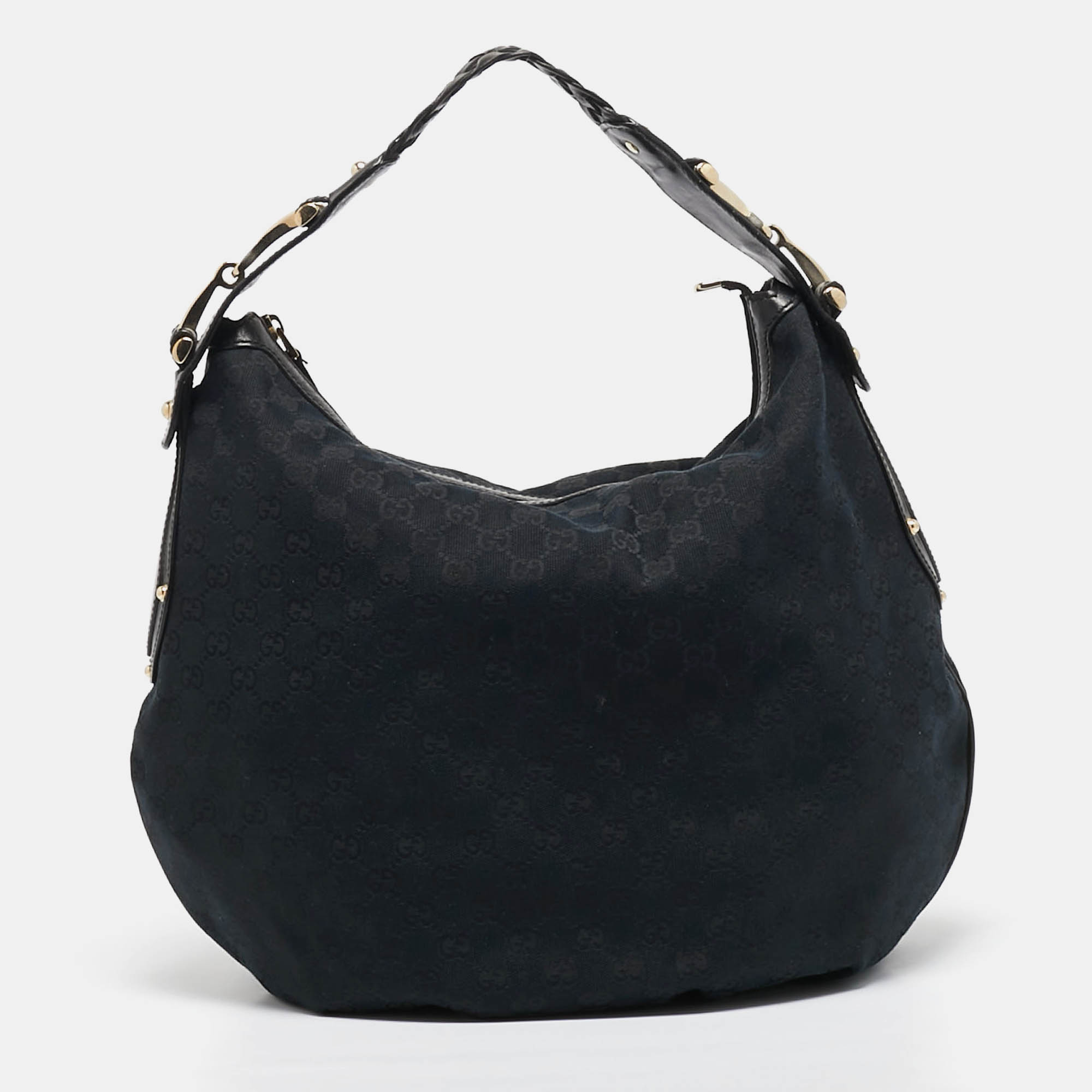 Pre Owned Gucci Black GG Canvas and Leather GG Marmont Medium Pelham Hobo