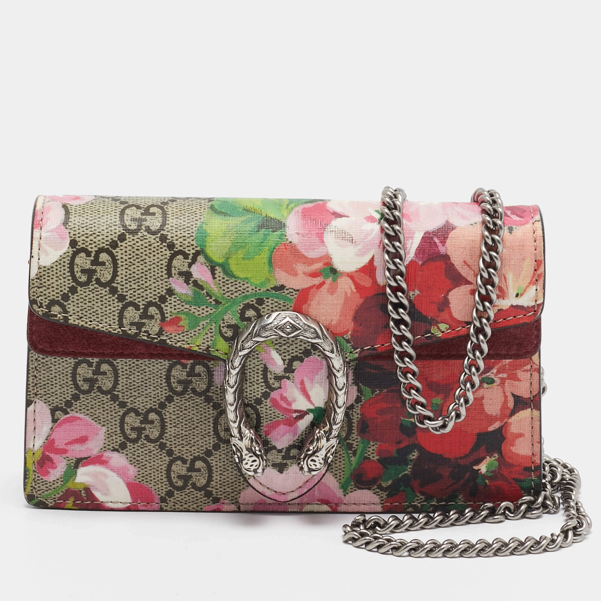 Pre Owned Gucci Beige GG Supreme Canvas Super Mini Blooms Dionysus Shoulder Bag