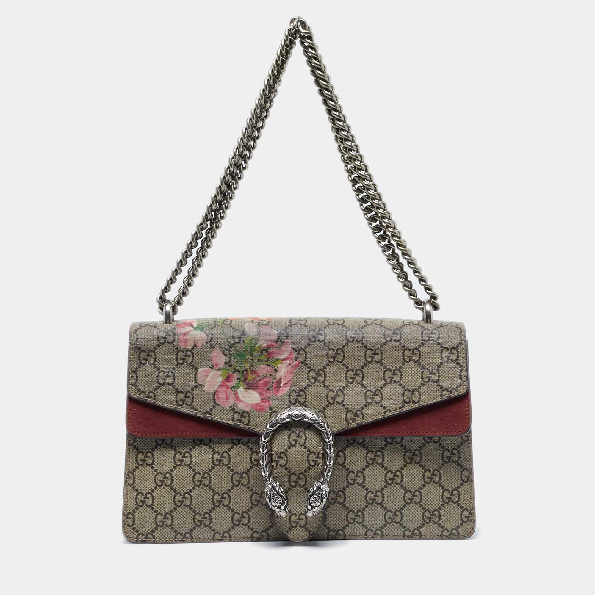 Pre Owned Gucci Pink/Beige GG Supreme Blooms Canvas Small Dionysus Shoulder Bag