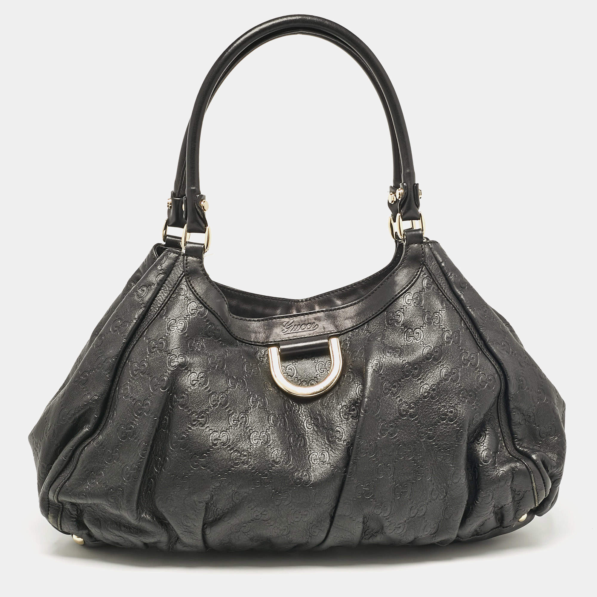 مملوكة مسبقًا Gucci Black Guccissima Leather Abbey D-Ring Shoulder Bag