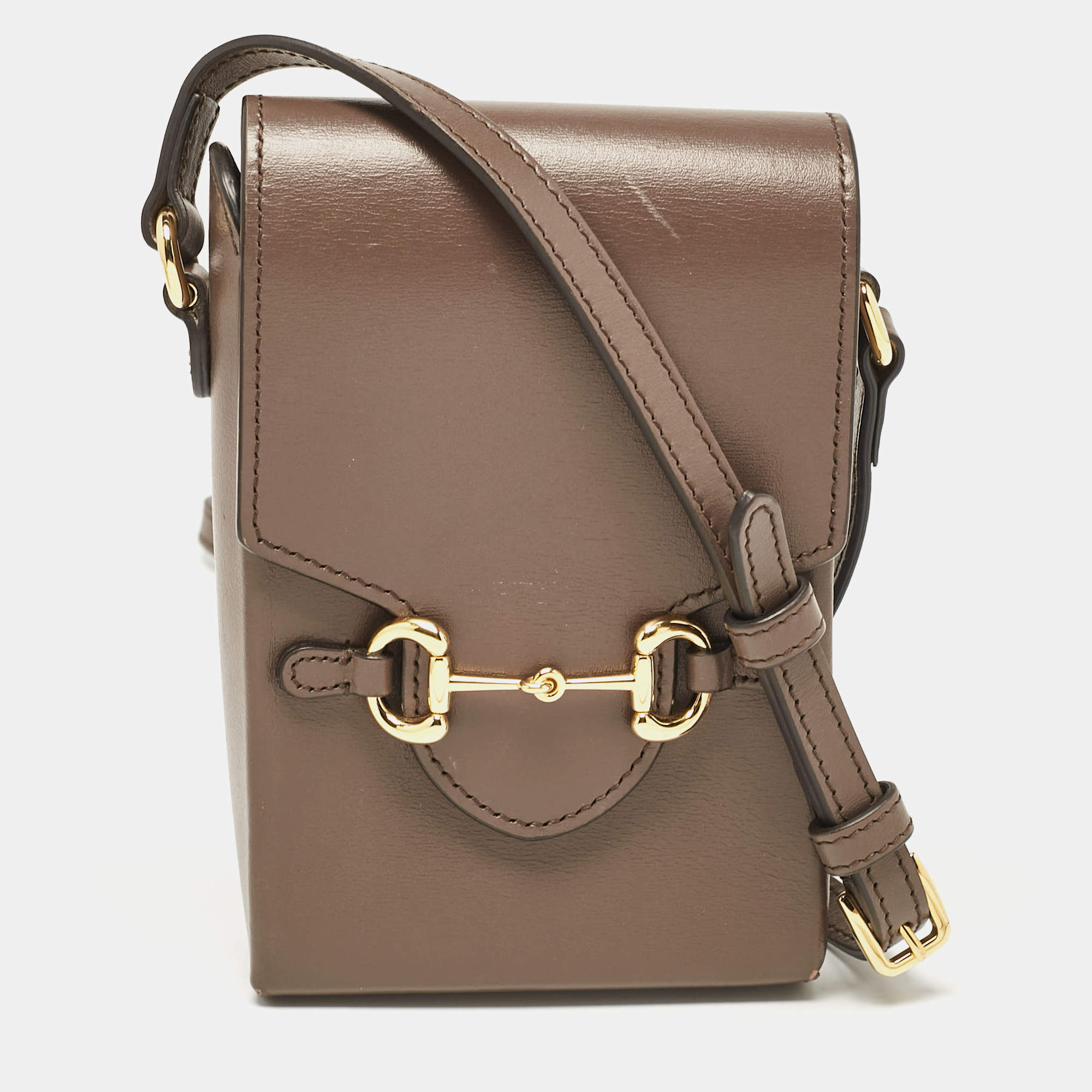 Gucci Brown Leather Mini Horsebit 1955 Crossbody Bag