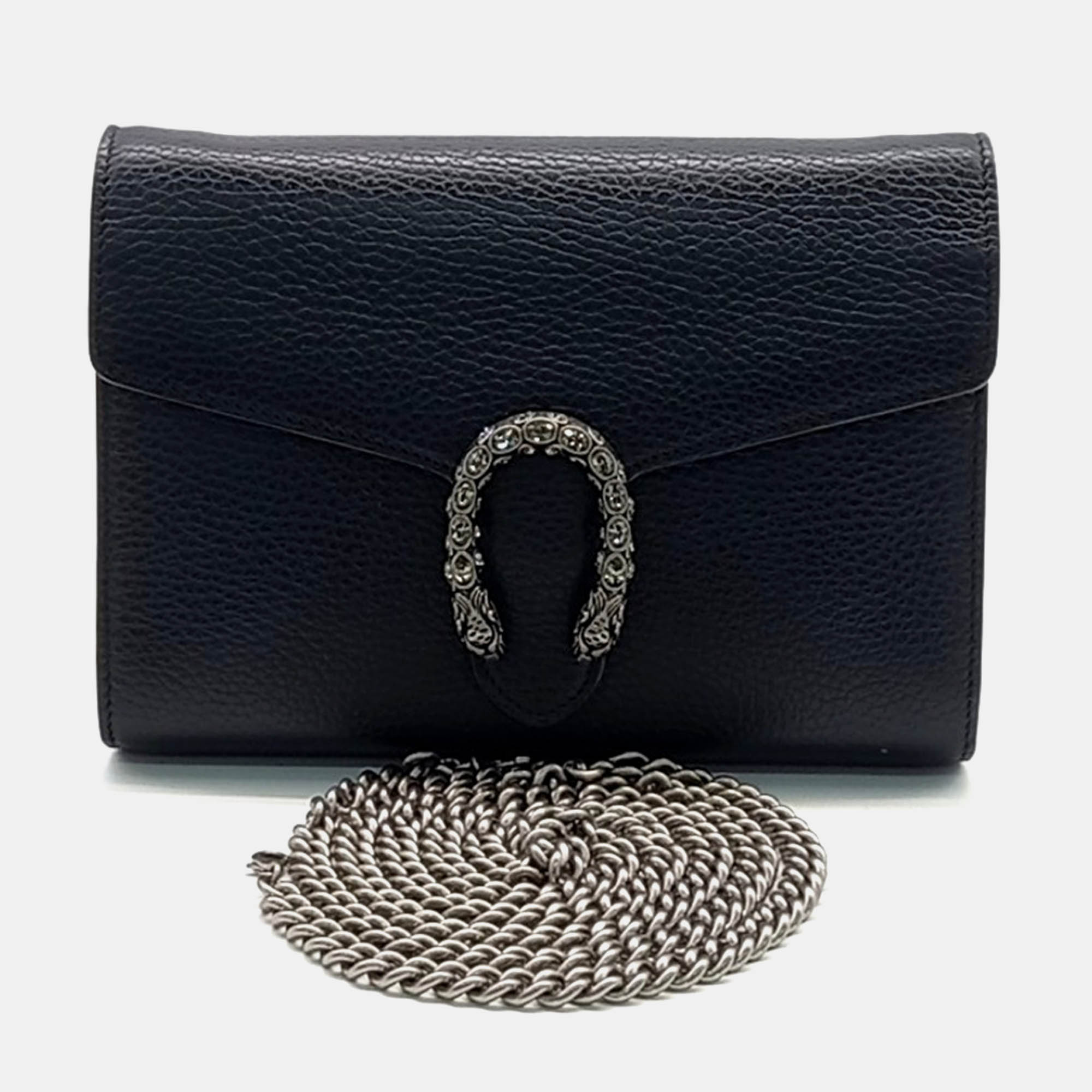 Pre Owned Gucci Black Leather Gucci Dionysus Mini Chain Bag
