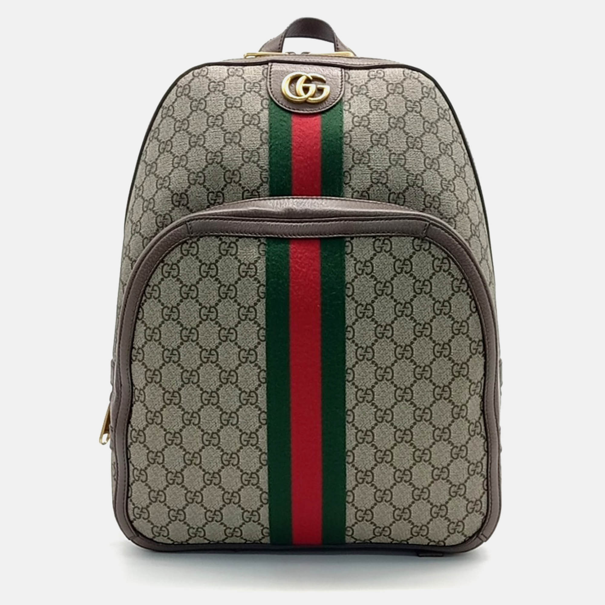 Pre Owned Gucci Beige Brown PVC Gucci Ophidia GG Supreme Medium Backpack