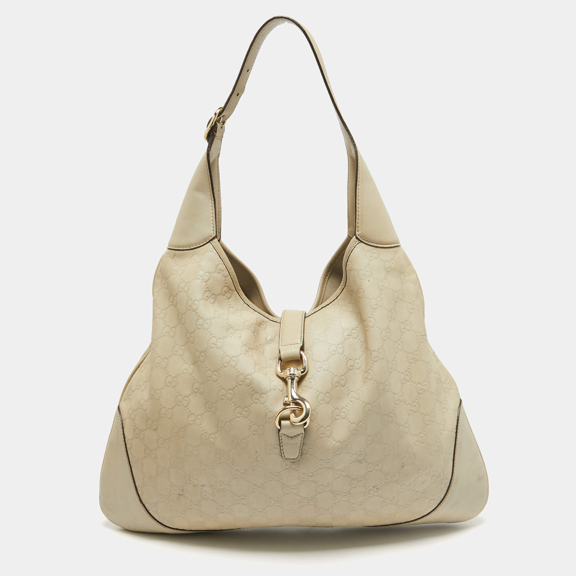 Pre Owned Gucci Cream Guccissima Leather Large New Jackie Hobo