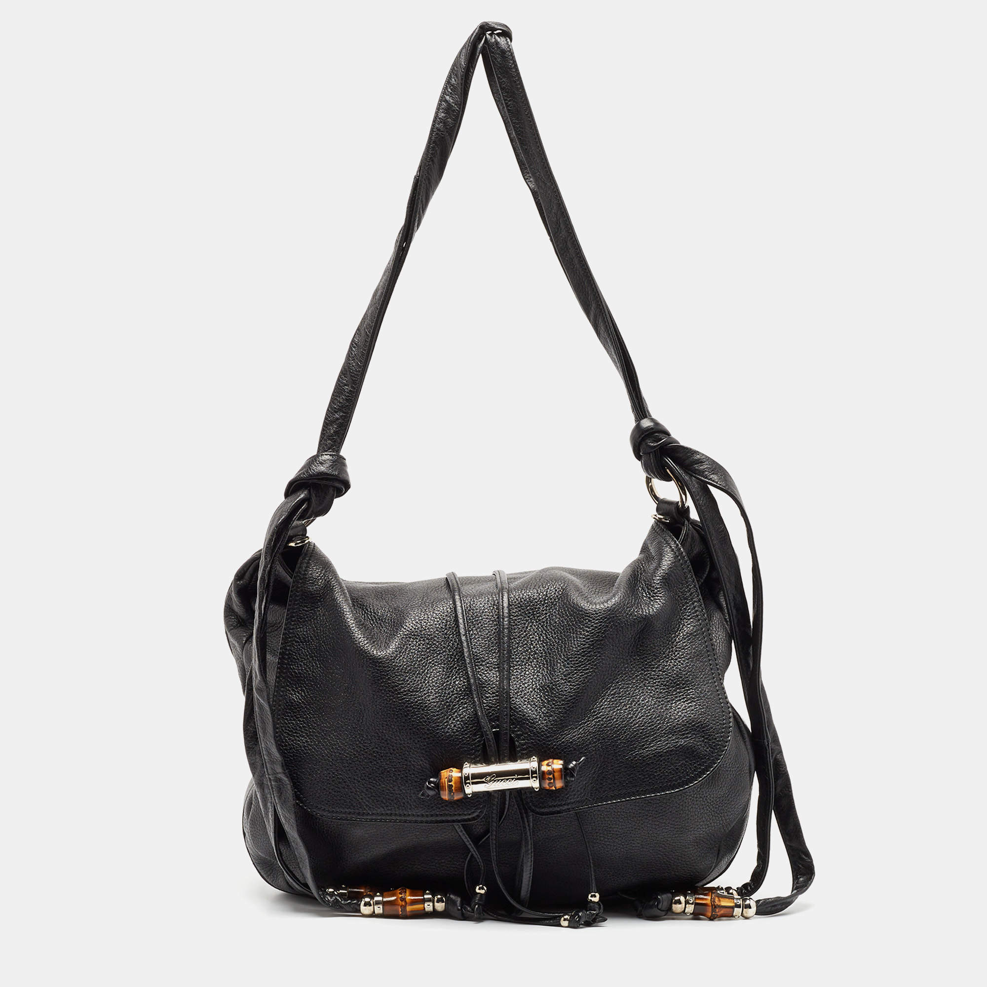 Pre Owned Gucci Black Leather Large Jungle Shoulder Bag