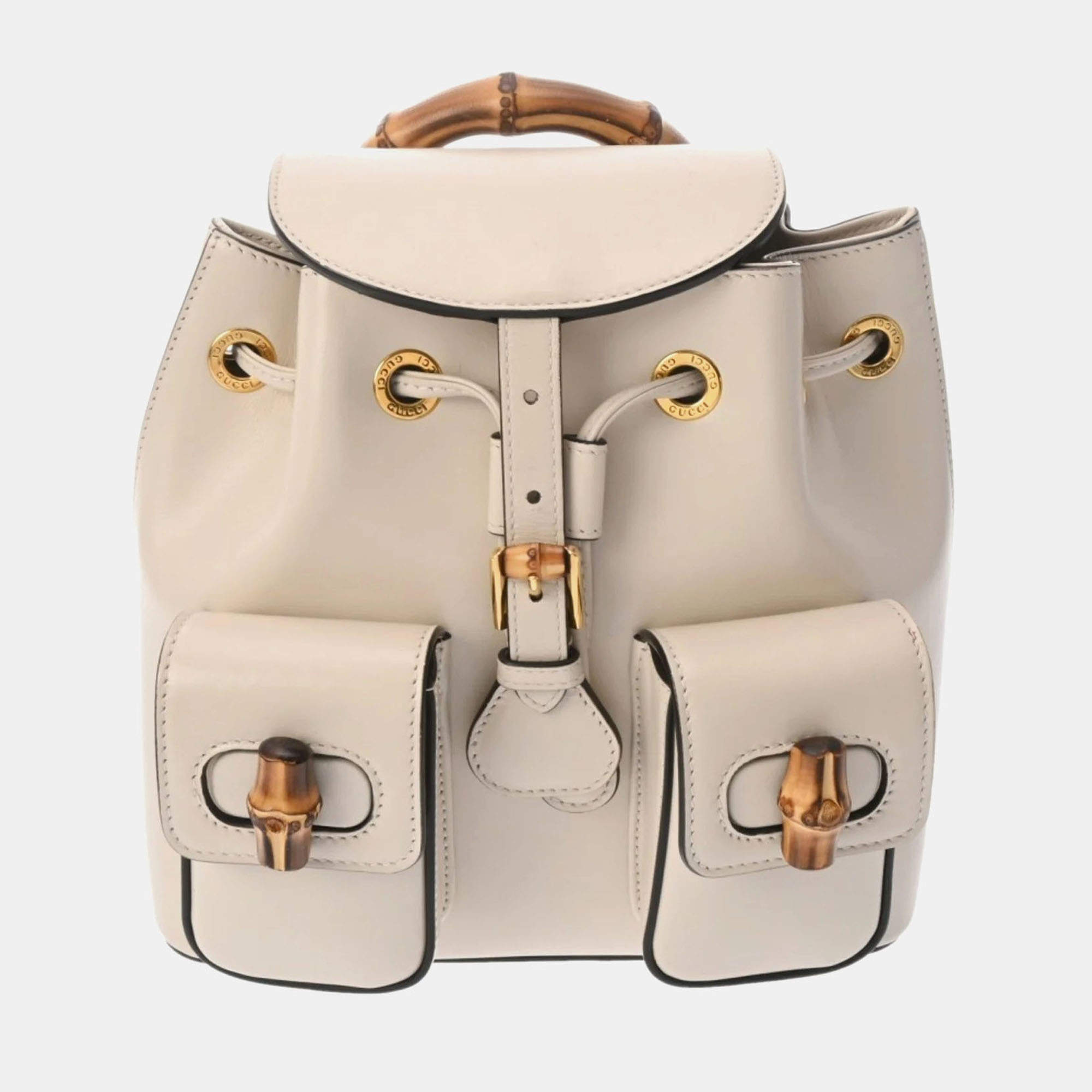 Gucci Ivory Leather Bamboo Backpack