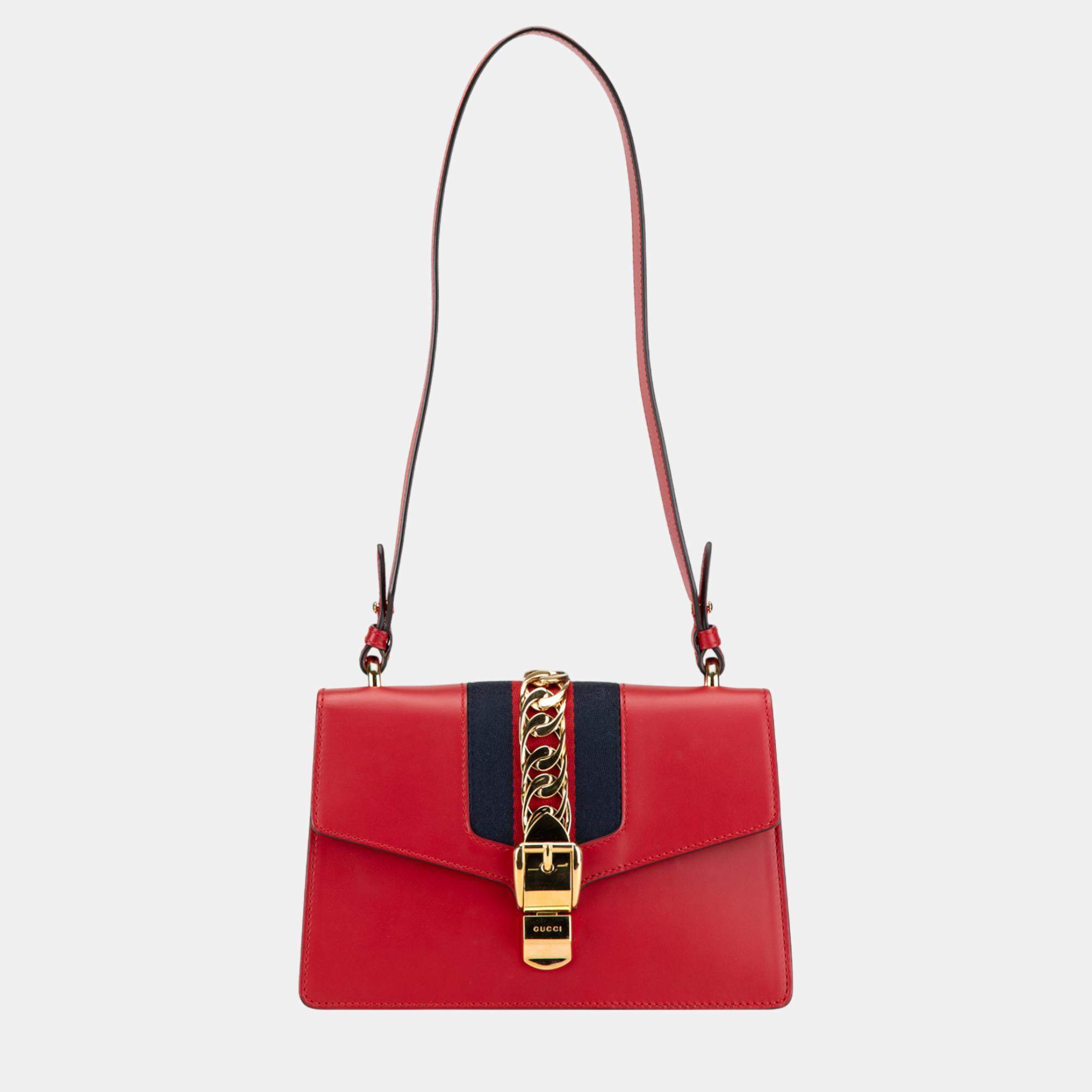 Gucci Red Small Leather Sylvie Satchel