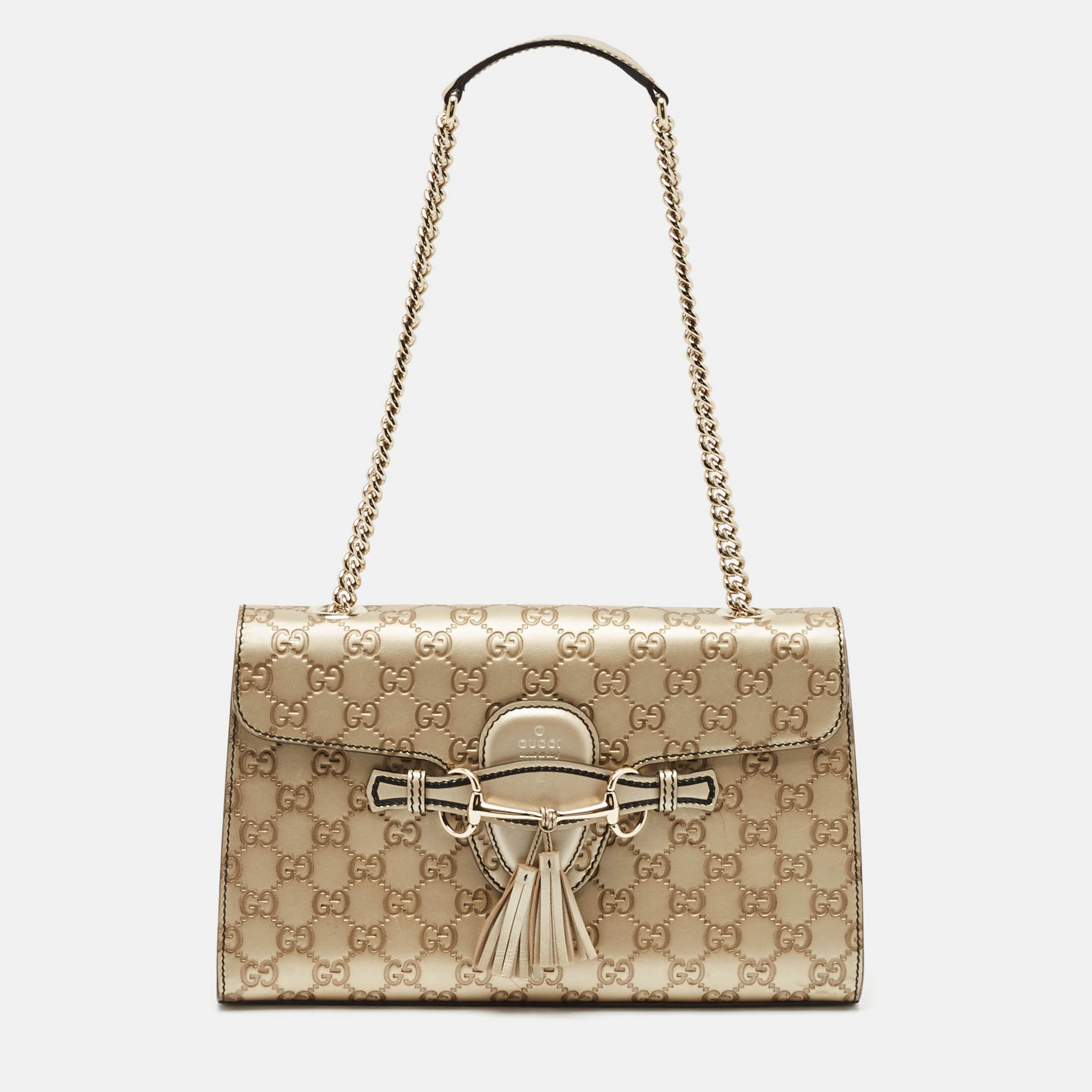 Gucci Gold Guccissima Leather Medium Emily Chain Shoulder Bag