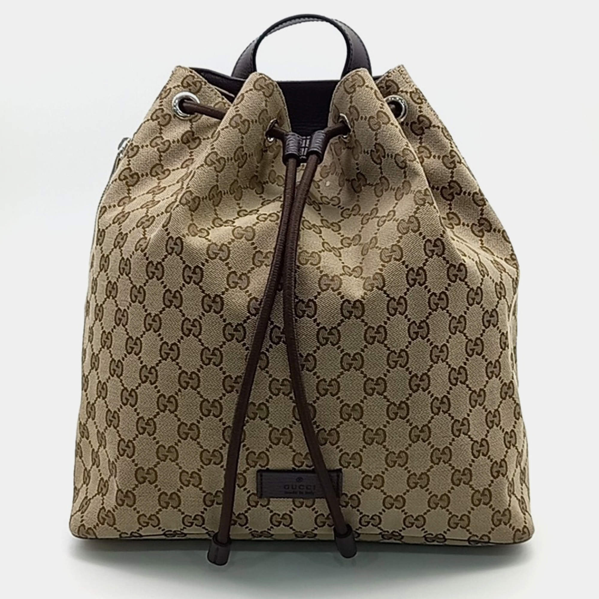 Pre Owned Gucci Beige Brown Coated Canvas backpack bag