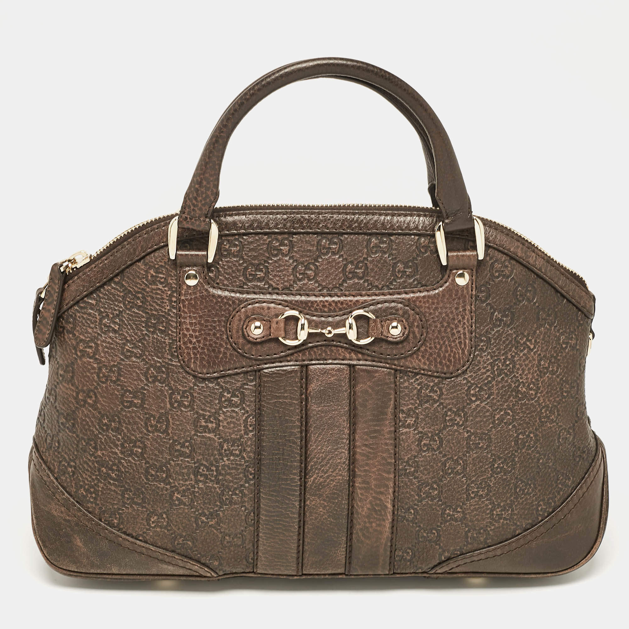 Pre Owned Gucci Dark Brown Guccissima Leather Catherine Dome Satchel