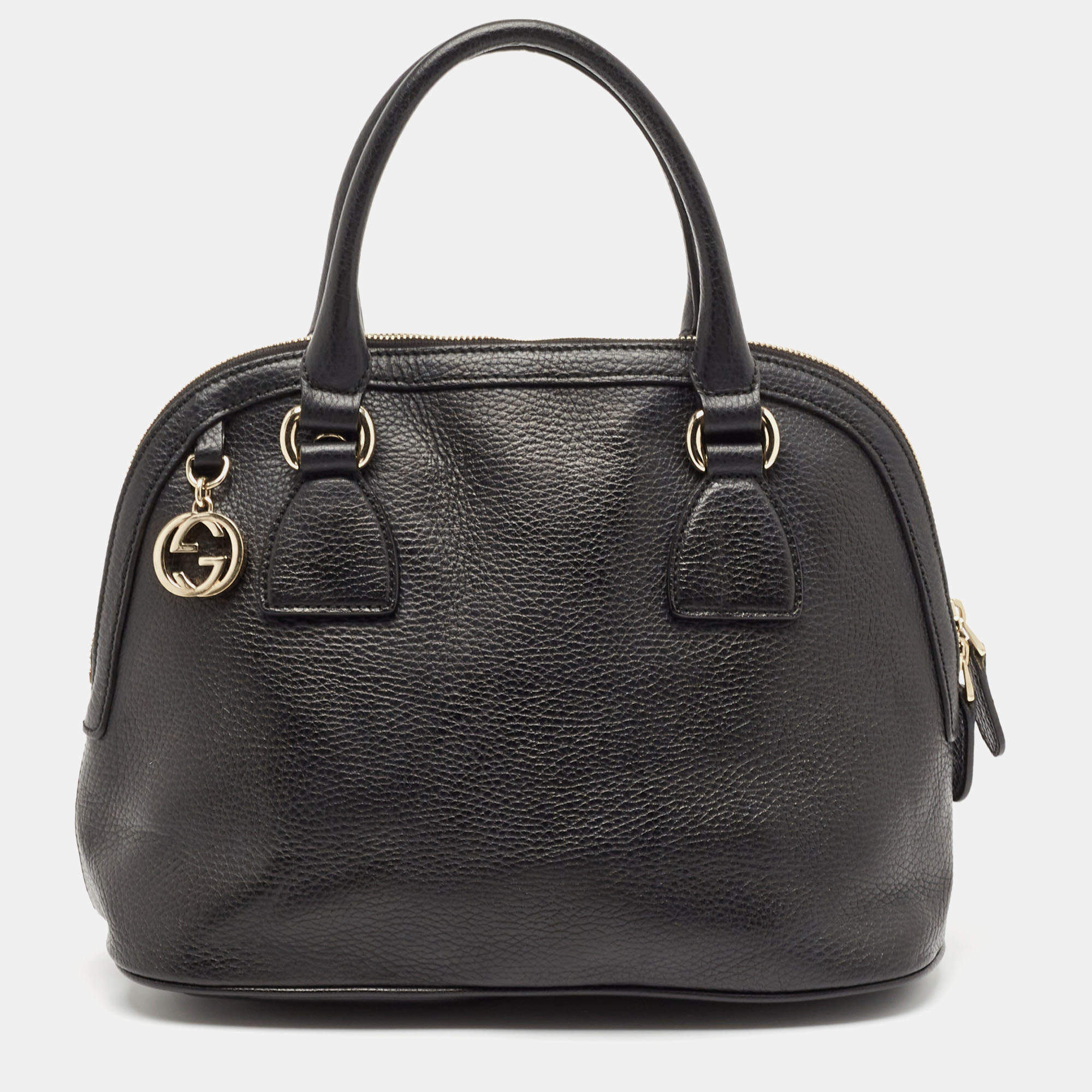 Gucci Black Leather Interlocking GG Charm Satchel