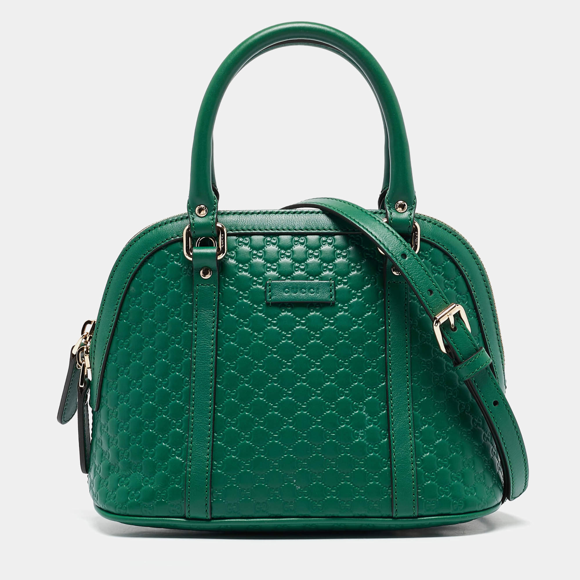 Pre Owned Gucci Green Microguccissima Leather Small Nice Dome Bag