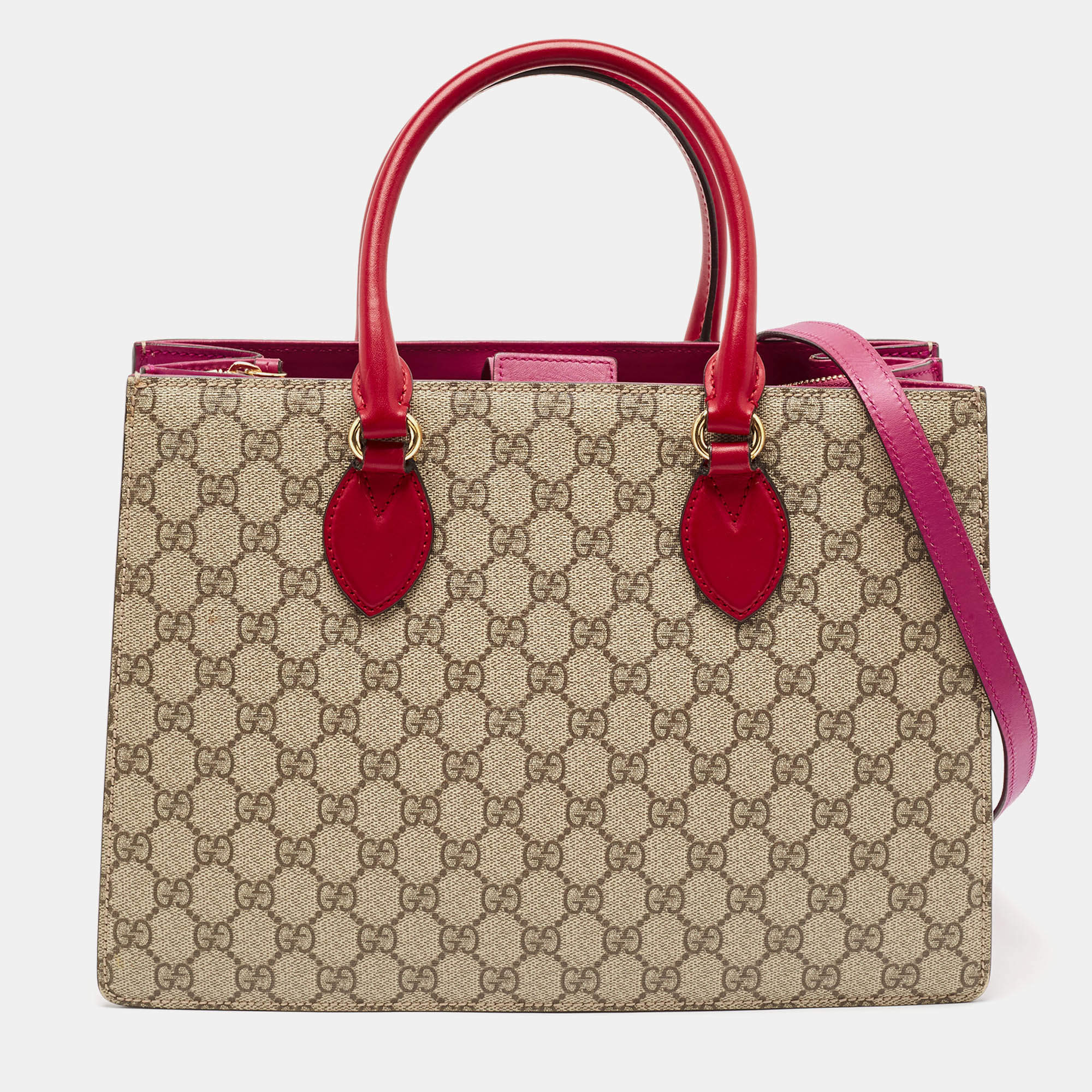 Pre Owned Gucci Tricolor GG Supreme Canvas and Leather Top Handle Bag