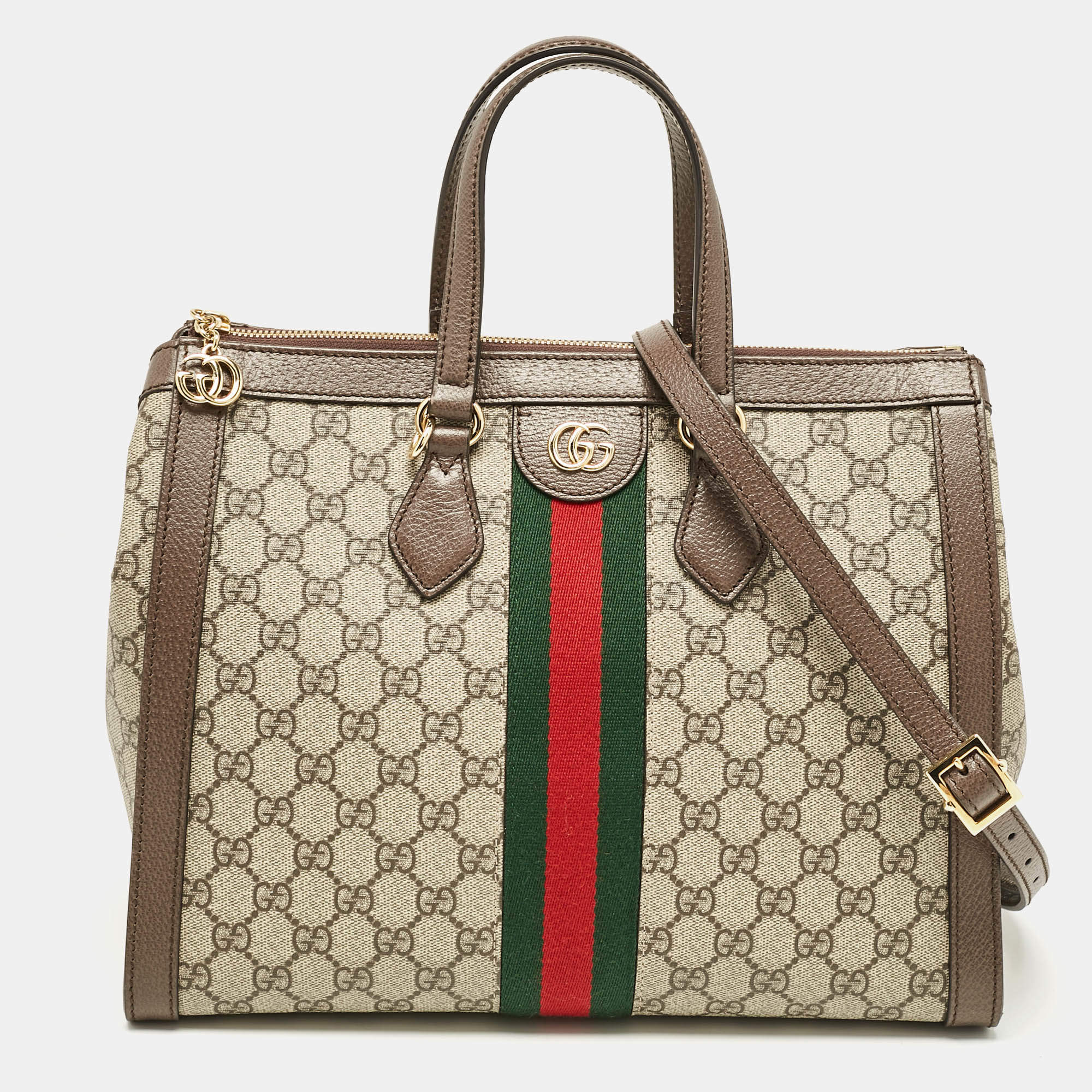 Pre Owned Gucci Beige/Ebony GG Supreme Canvas and Leather Medium Ophidia Tote