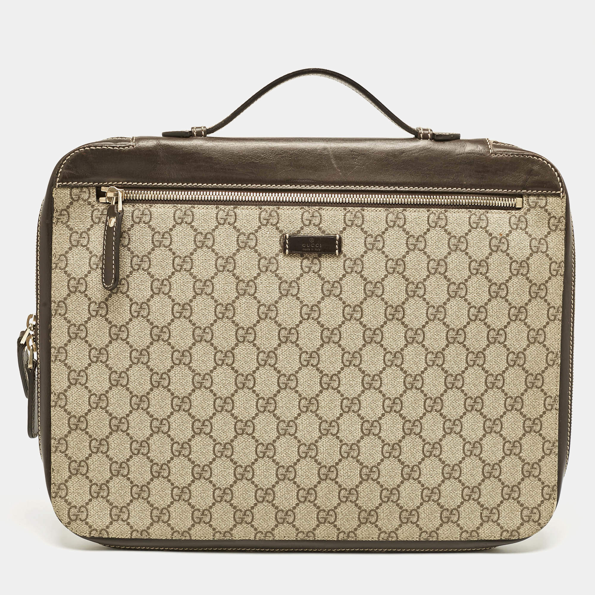 Gucci Dark Brown/Beige GG Supreme Canvas Document Portfolio Case 
