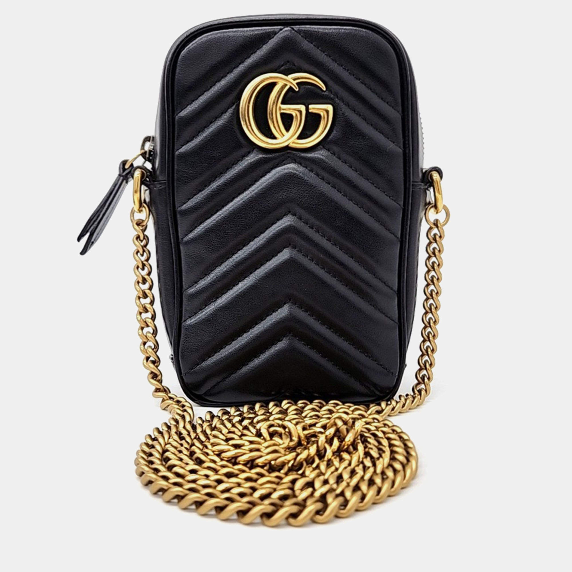 Gucci Black Leather GG Marmont Mini Bag
