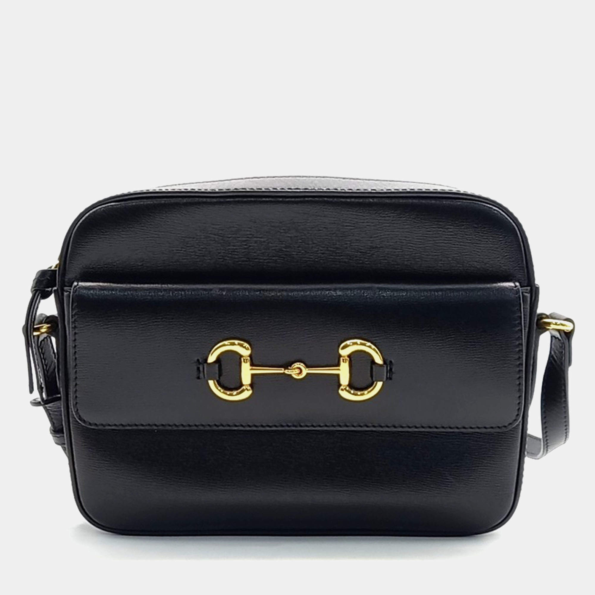 Pre Owned Gucci Black Leather 1955 Horsebit Small Crossbody Bag